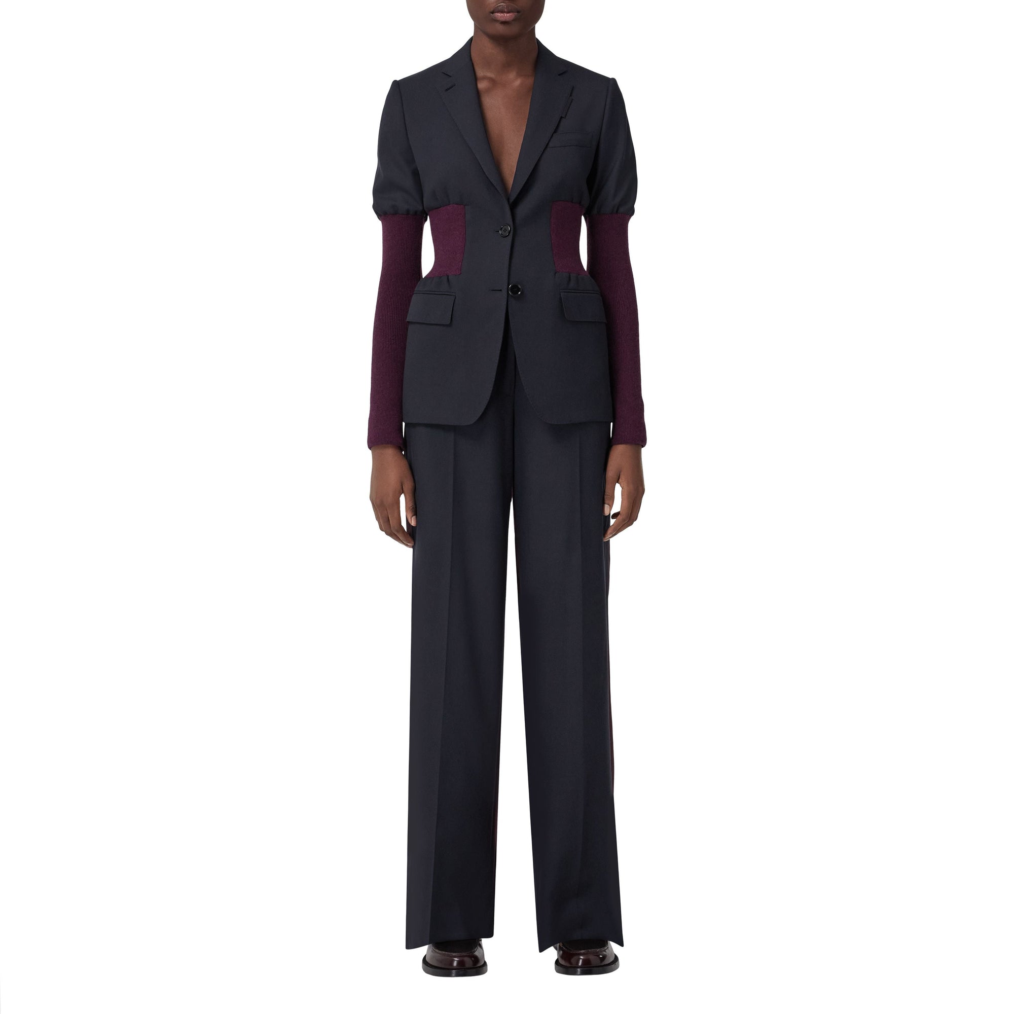 Veste tailleur en laine avec panneaux - Navy Black