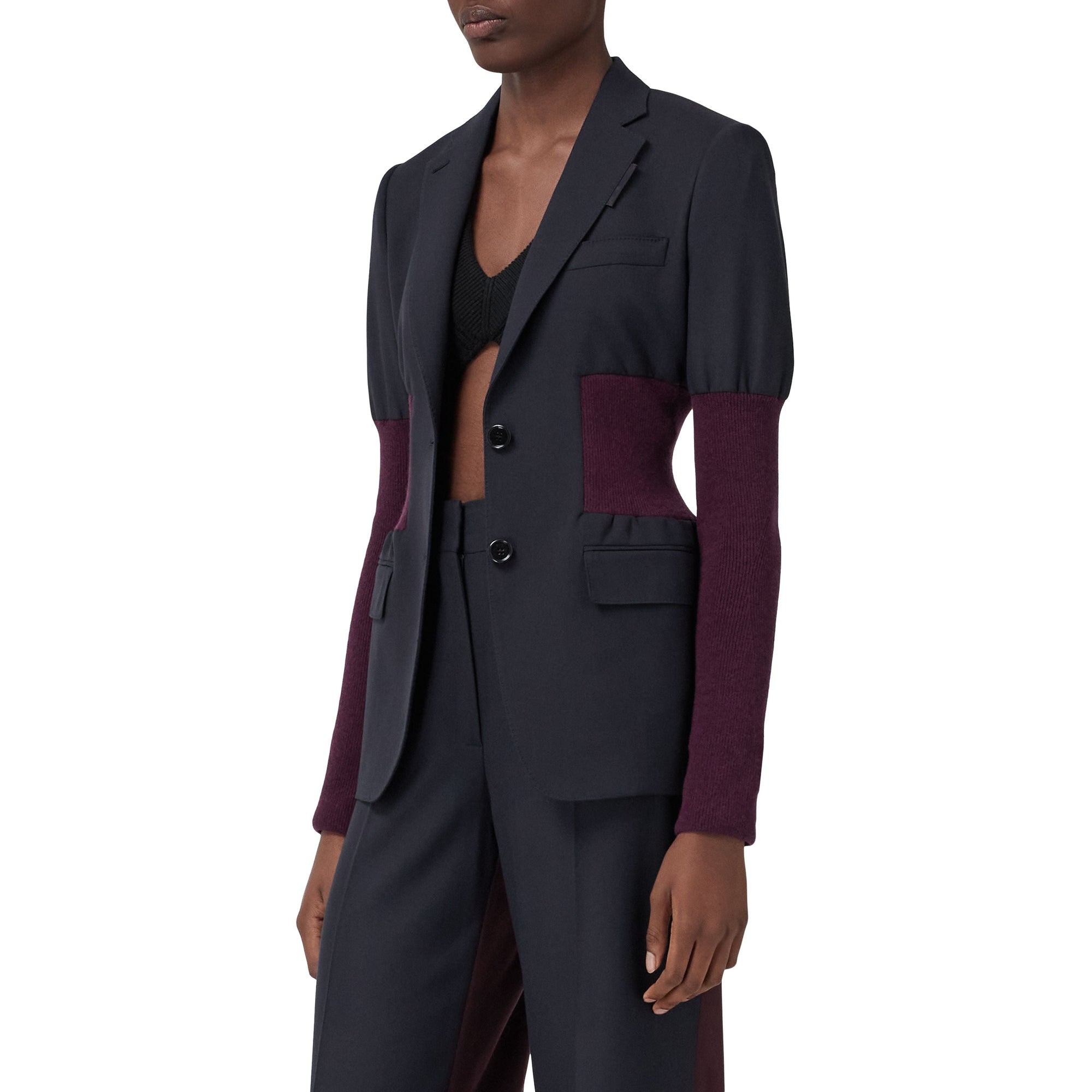 Veste tailleur en laine avec panneaux - Navy Black