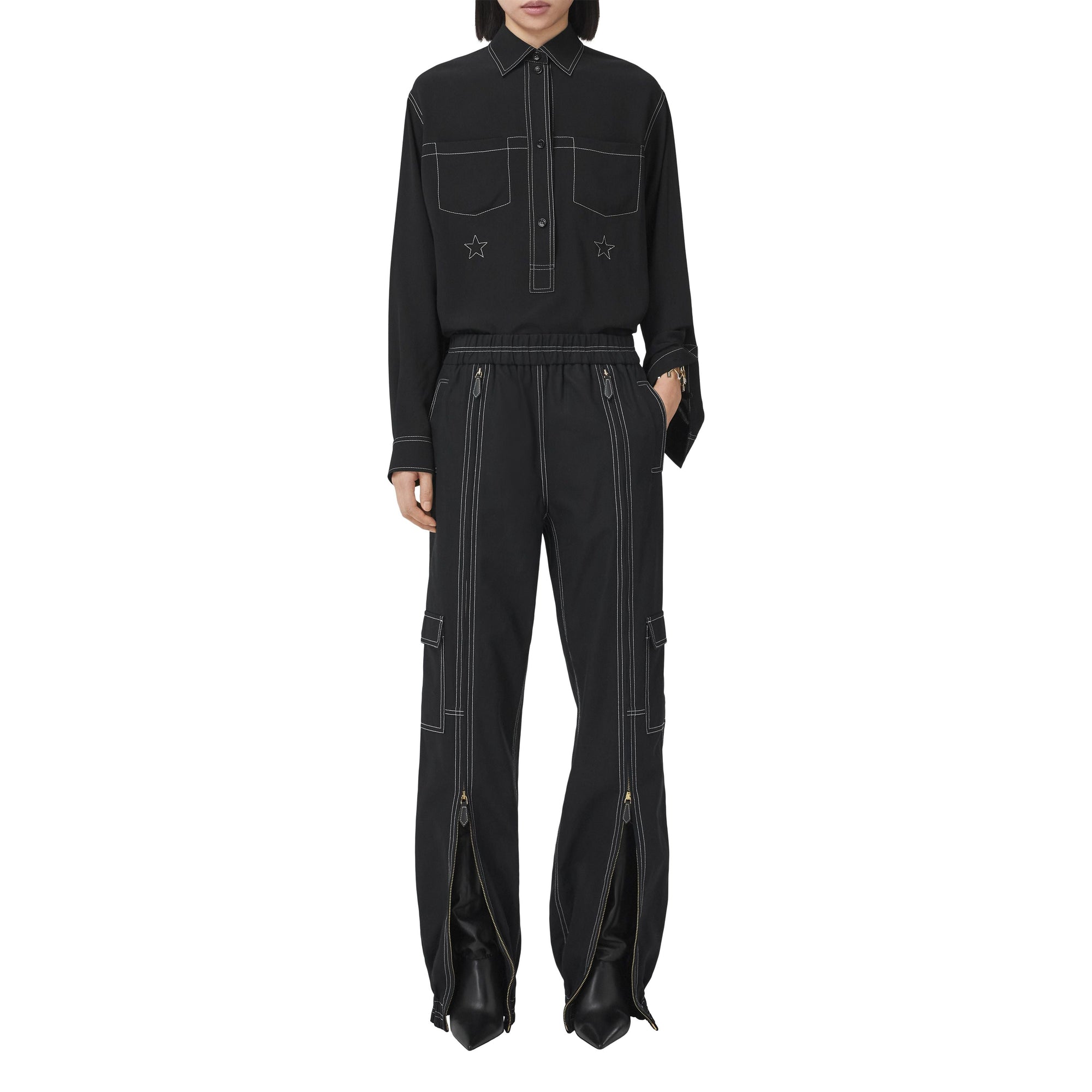 Pantalon cargo en coton surpiqué - Black