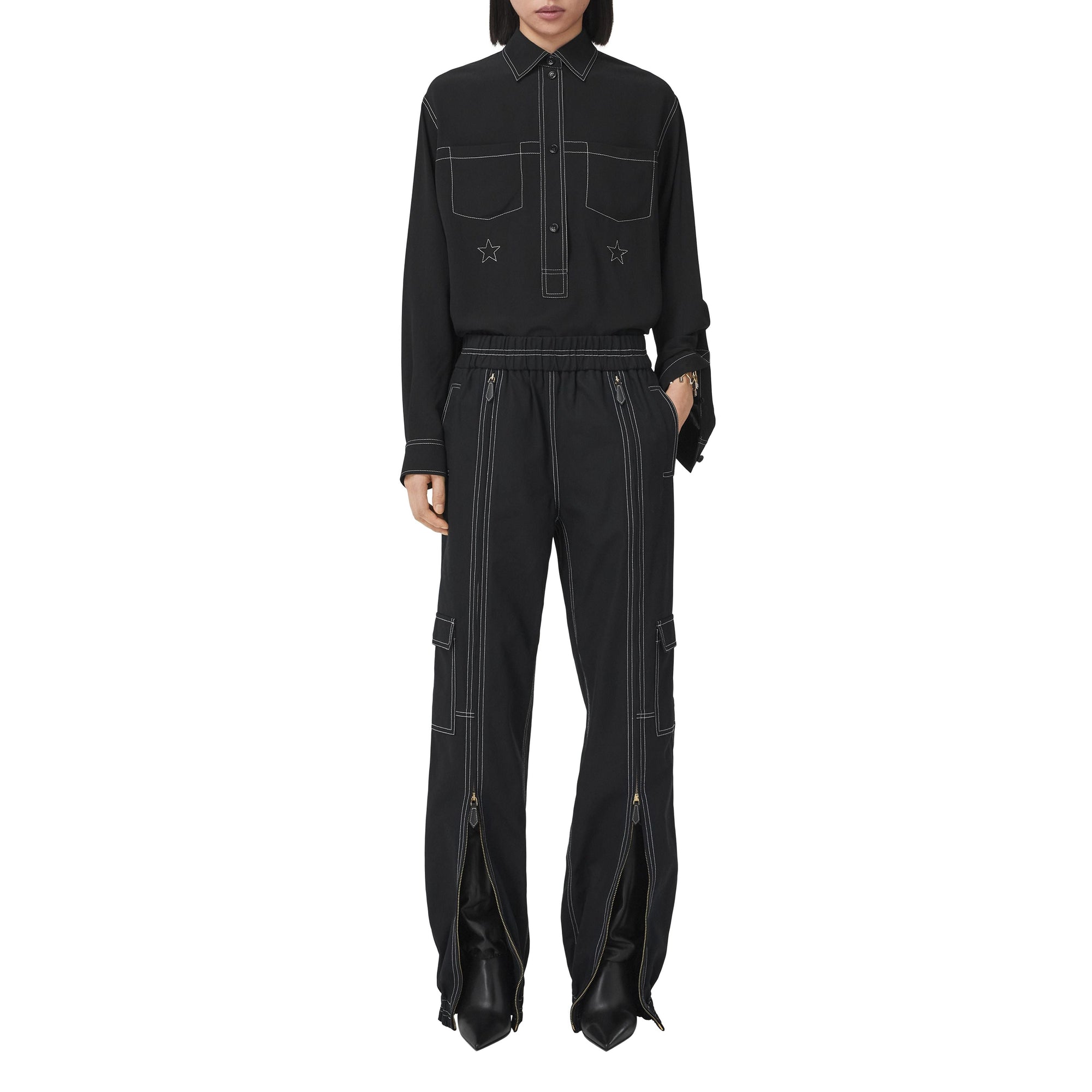 Pantalon cargo en coton surpiqué - Black