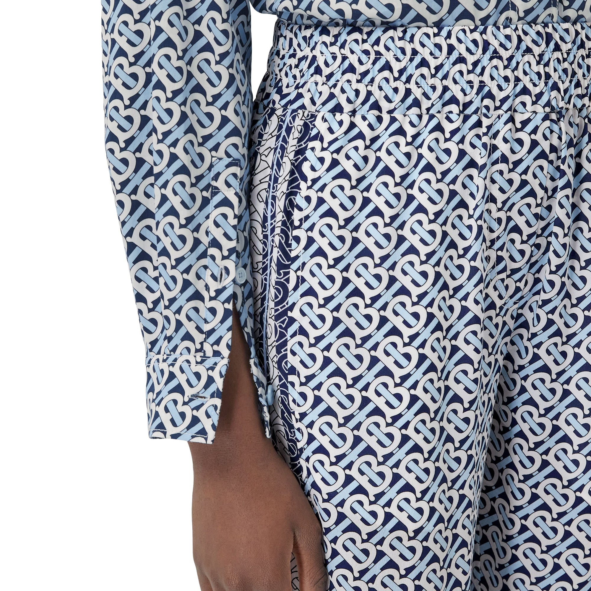 Pantalon ample en soie rayé Monogram - Cobalt Blue