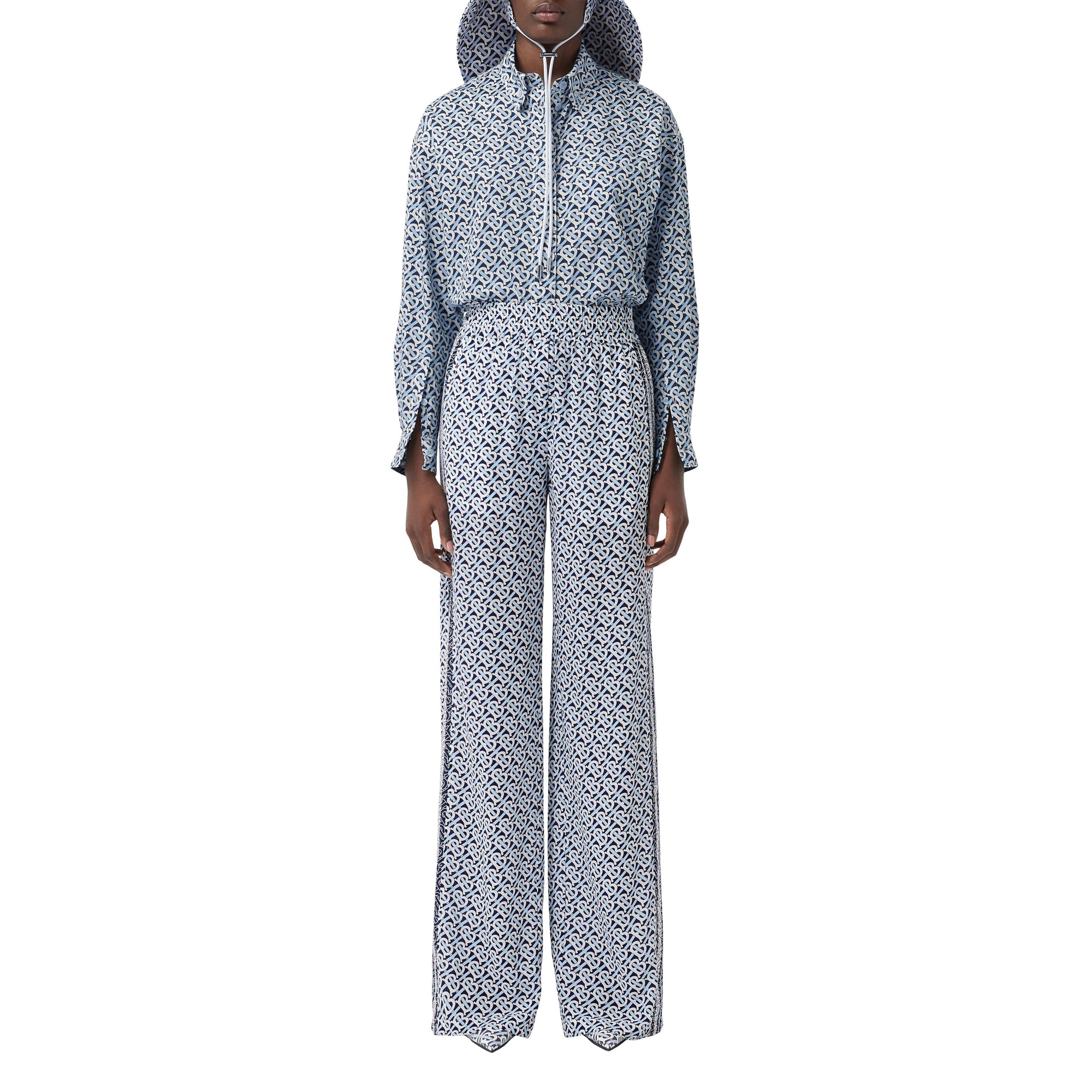 Pantalon ample en soie rayé Monogram - Cobalt Blue