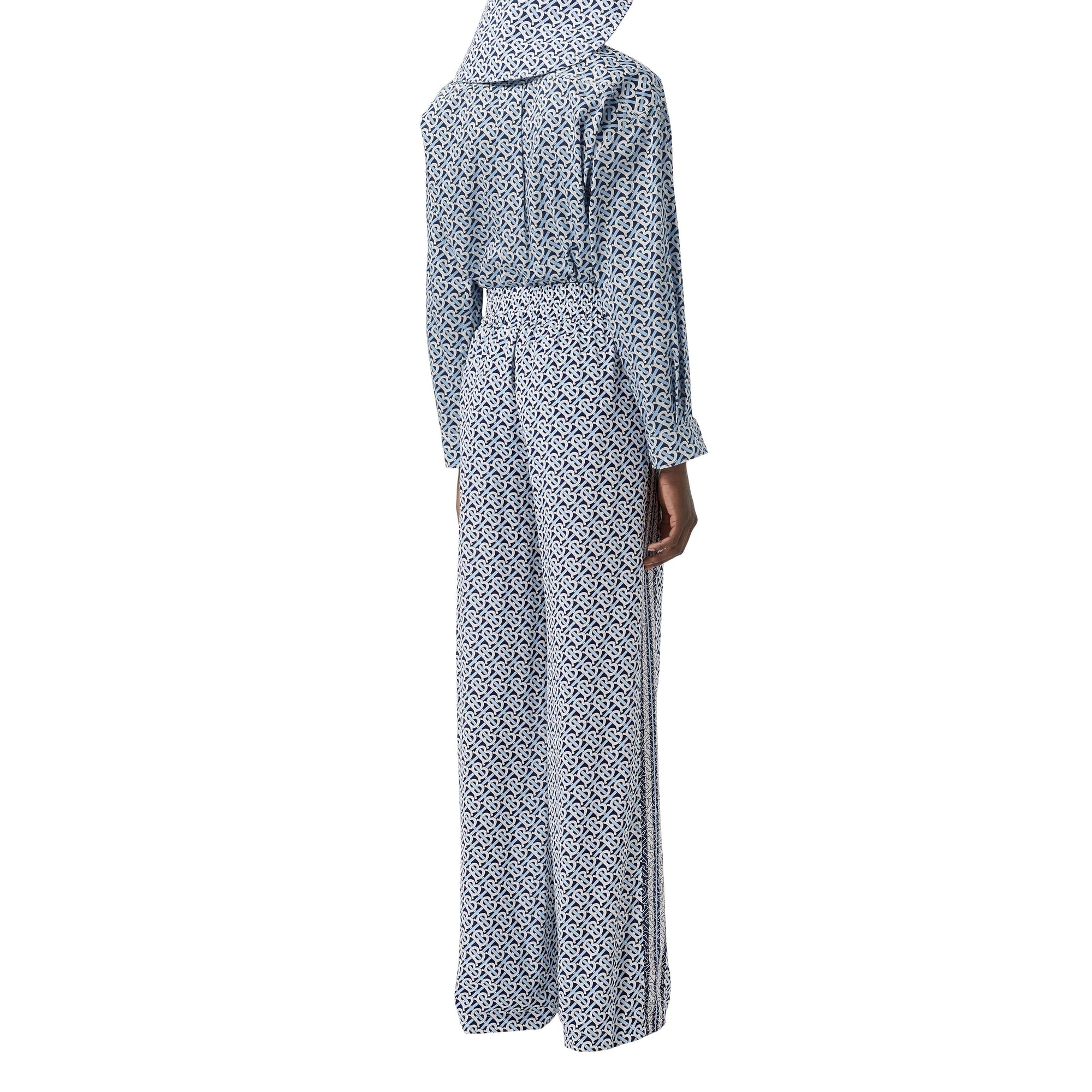 Pantalon ample en soie rayé Monogram - Cobalt Blue