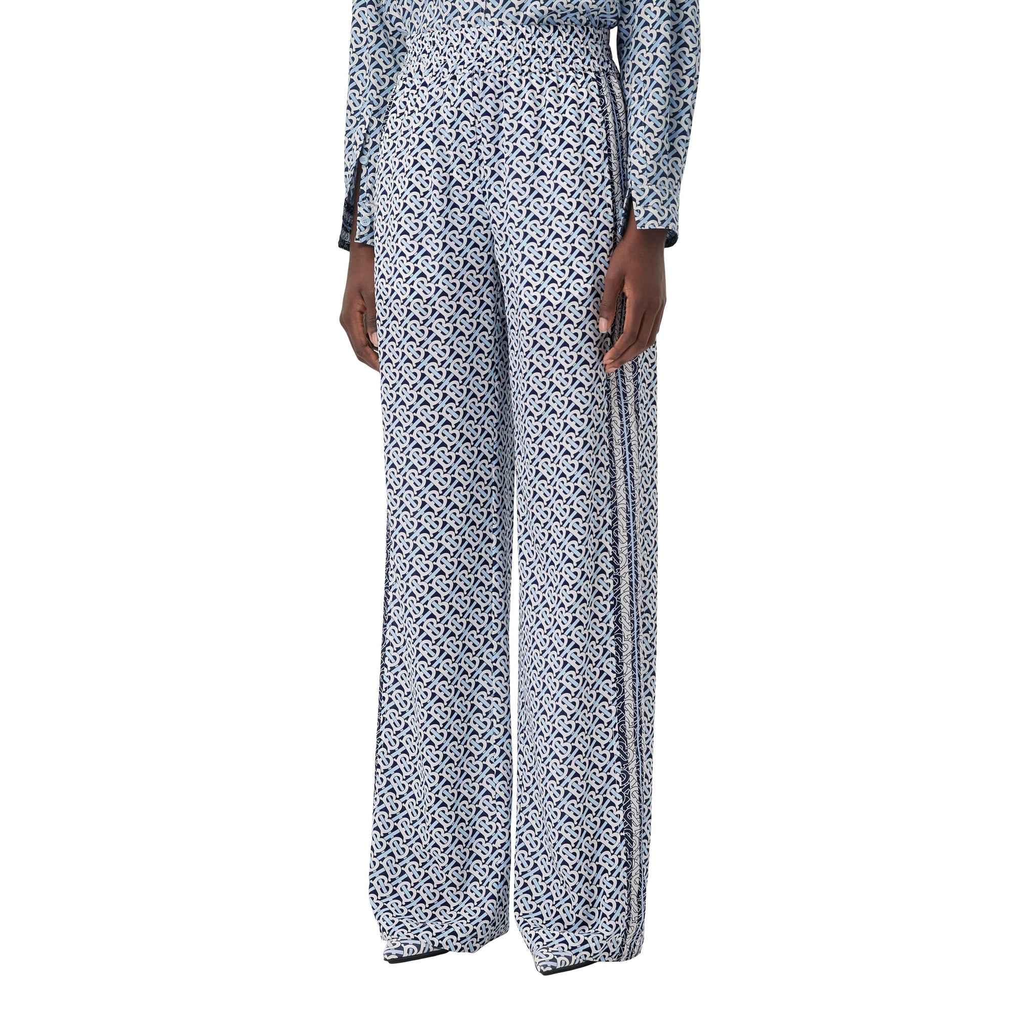 Pantalon ample en soie rayé Monogram - Cobalt Blue