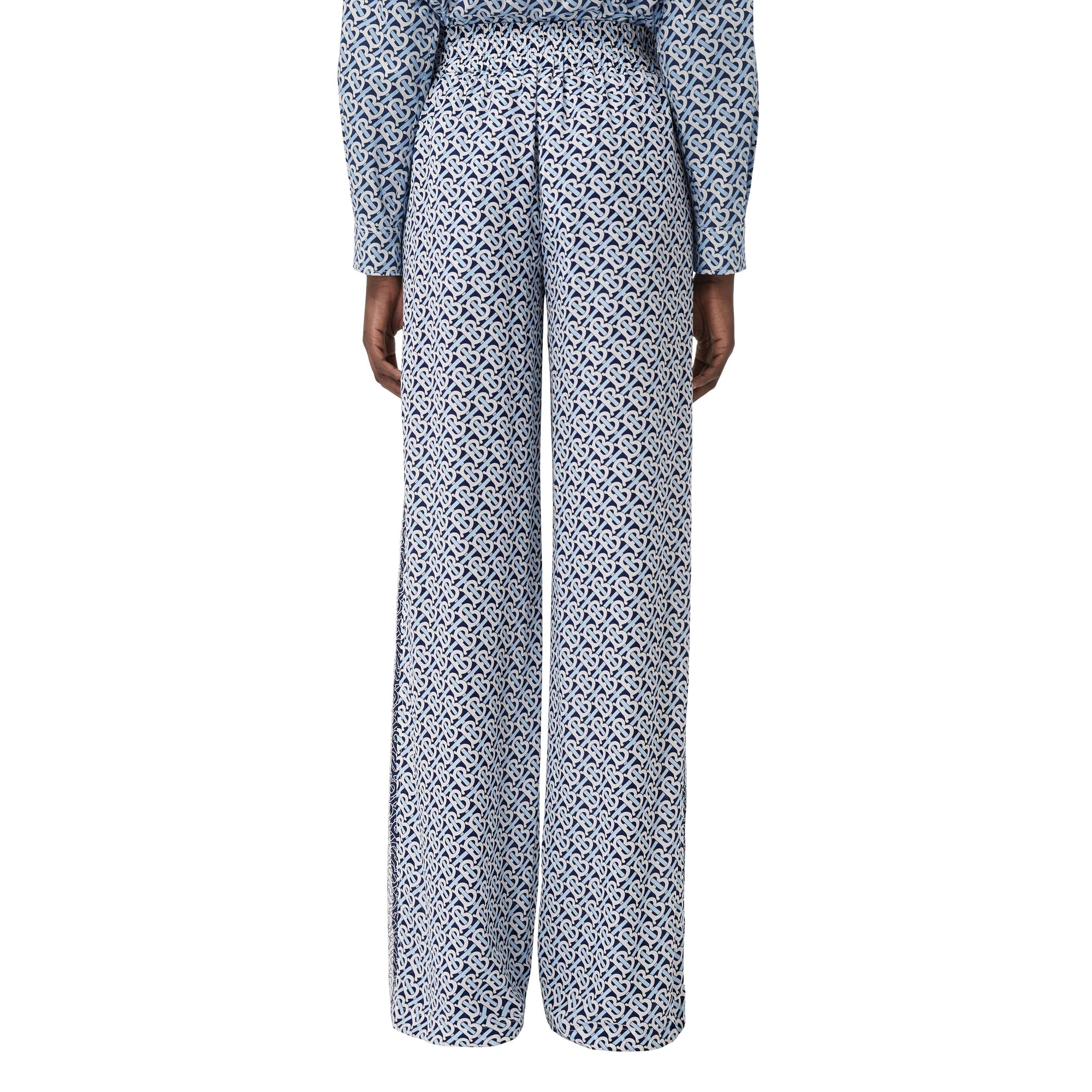 Pantalon ample en soie rayé Monogram - Cobalt Blue