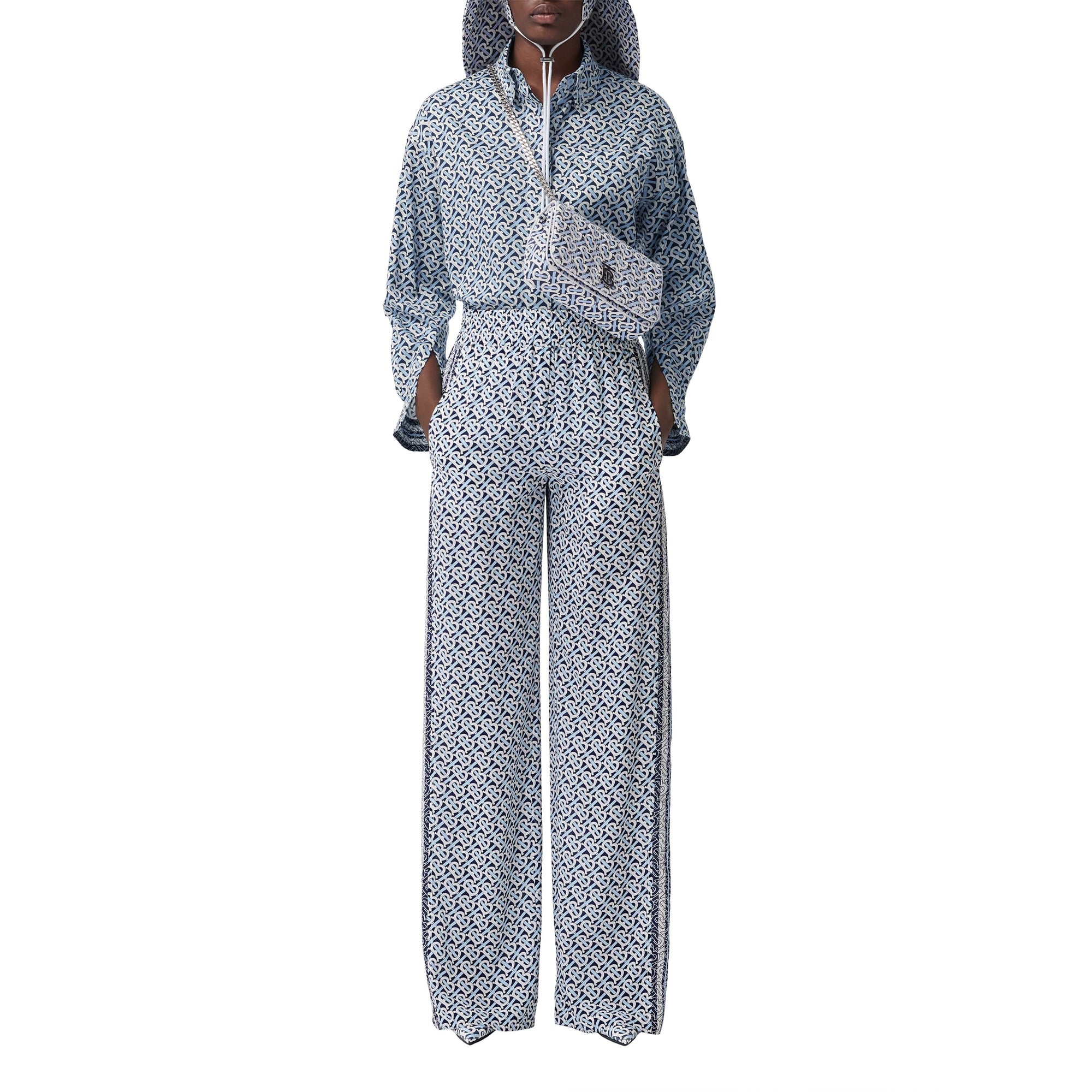 Pantalon ample en soie rayé Monogram - Cobalt Blue