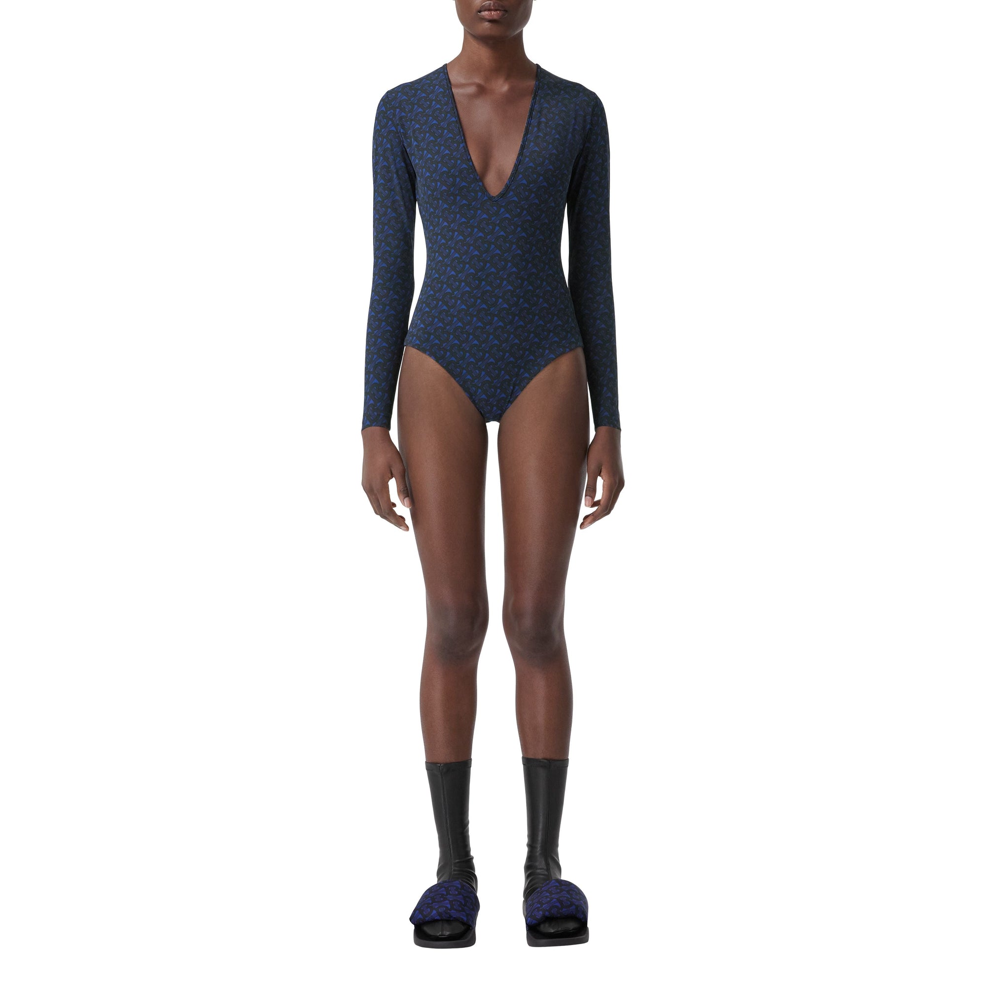 Body à col en V en jersey stretch Monogram - Deep Royal Blue