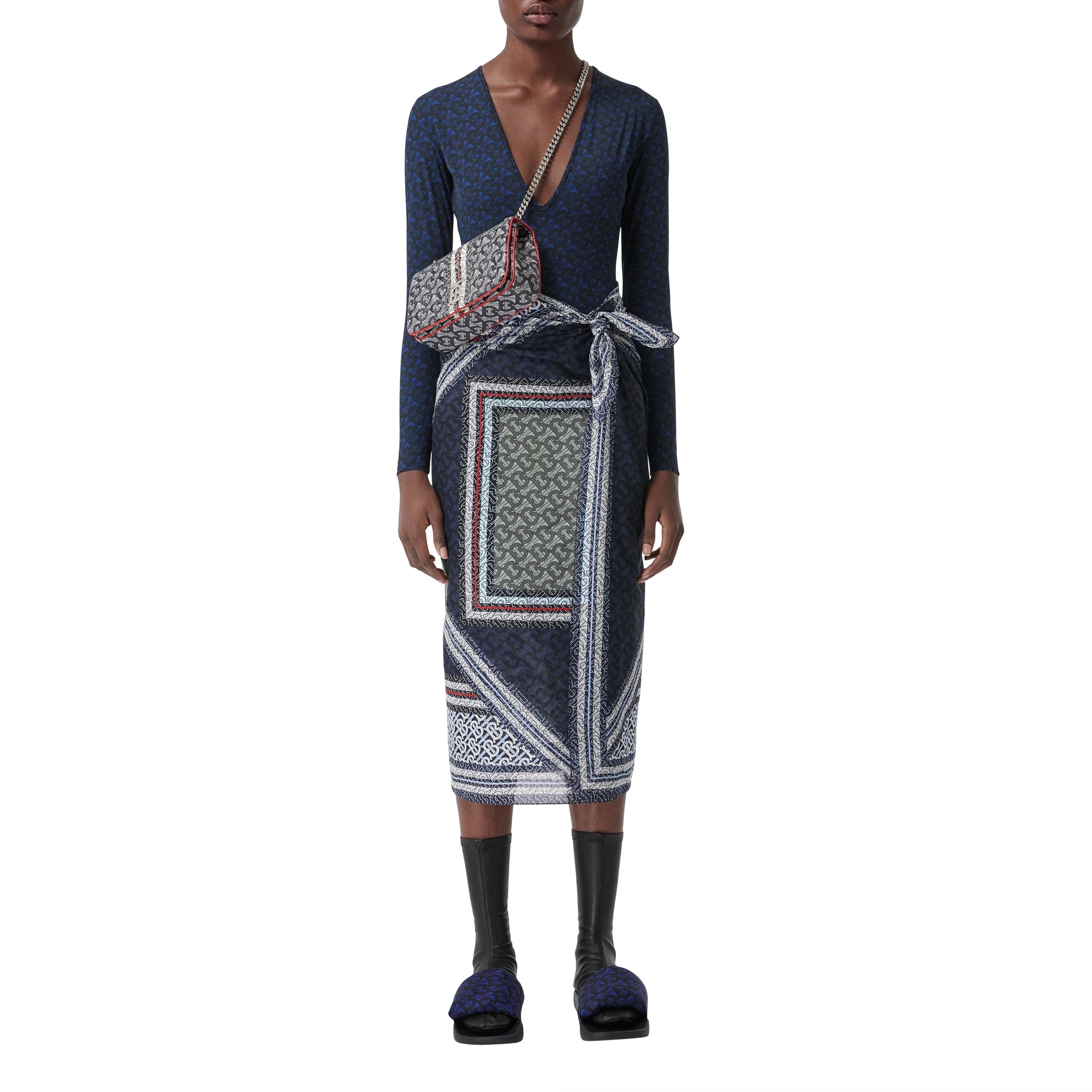 Body à col en V en jersey stretch Monogram - Deep Royal Blue