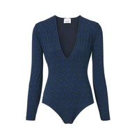 Body à col en V en jersey stretch Monogram - Deep Royal Blue