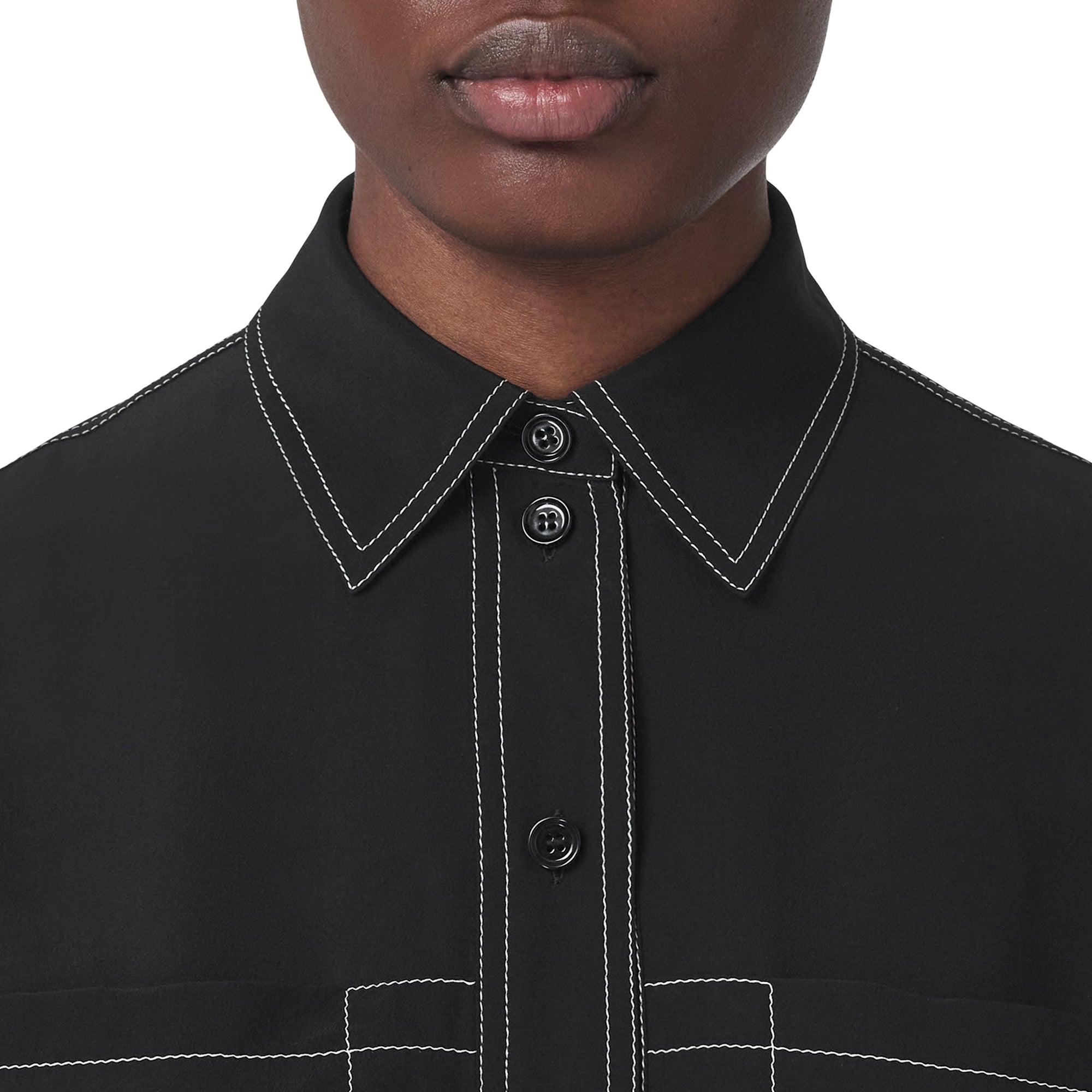 Chemise en crêpe de soie de Chine surpiqué - Black