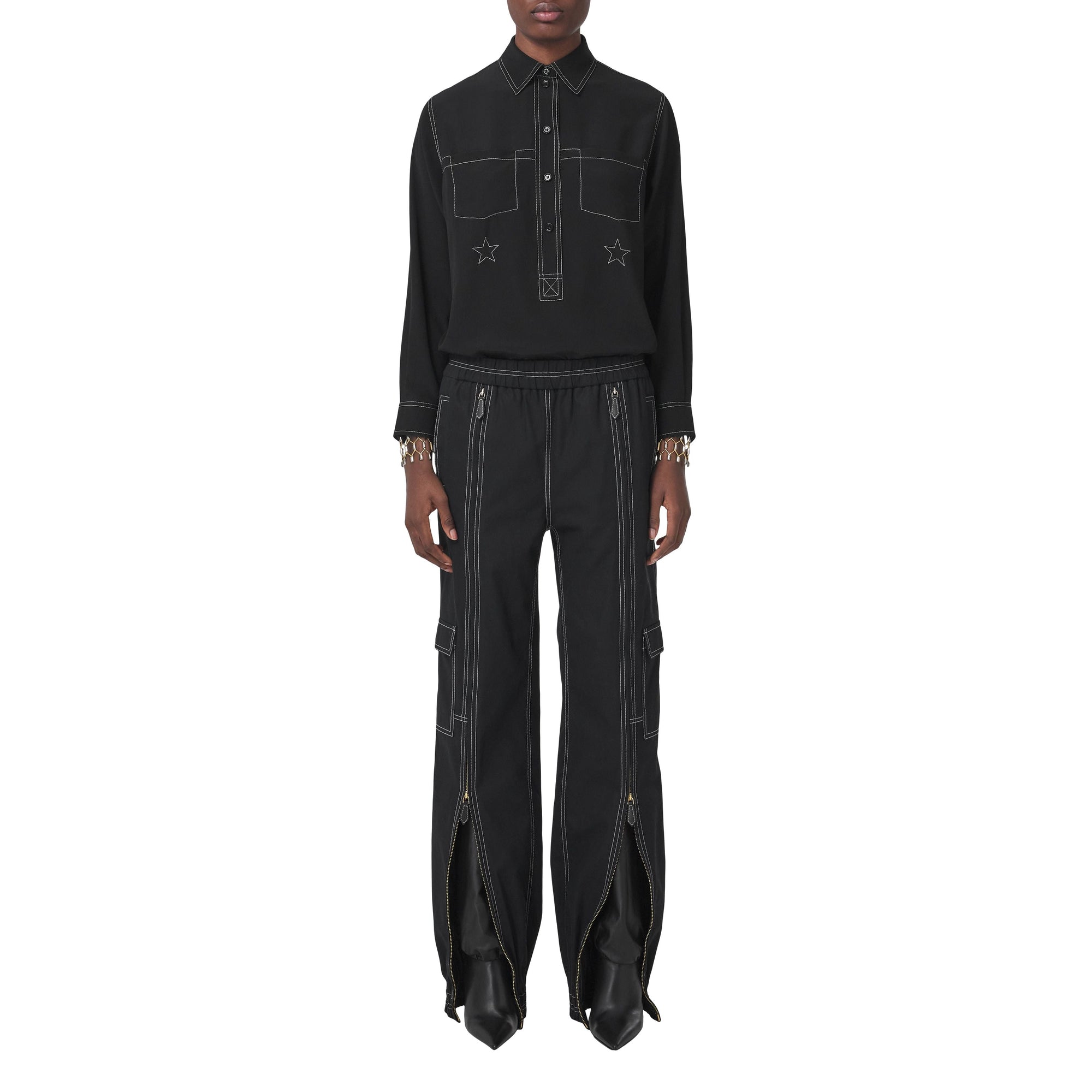 Chemise en crêpe de soie de Chine surpiqué - Black