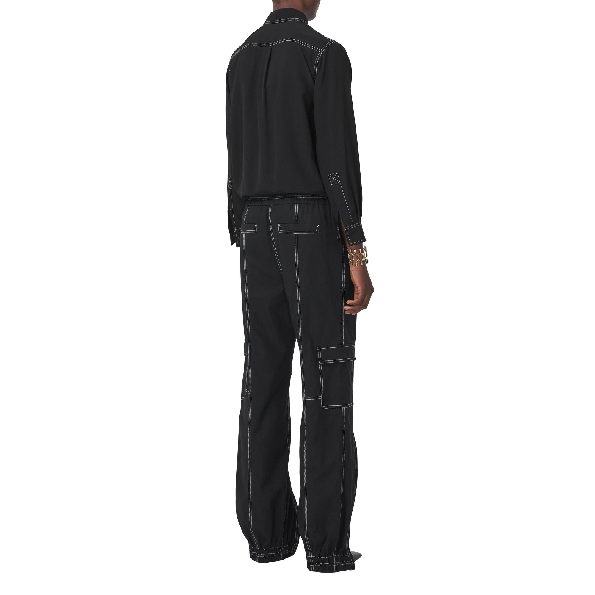 Chemise en crêpe de soie de Chine surpiqué - Black