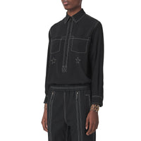 Chemise en crêpe de soie de Chine surpiqué - Black