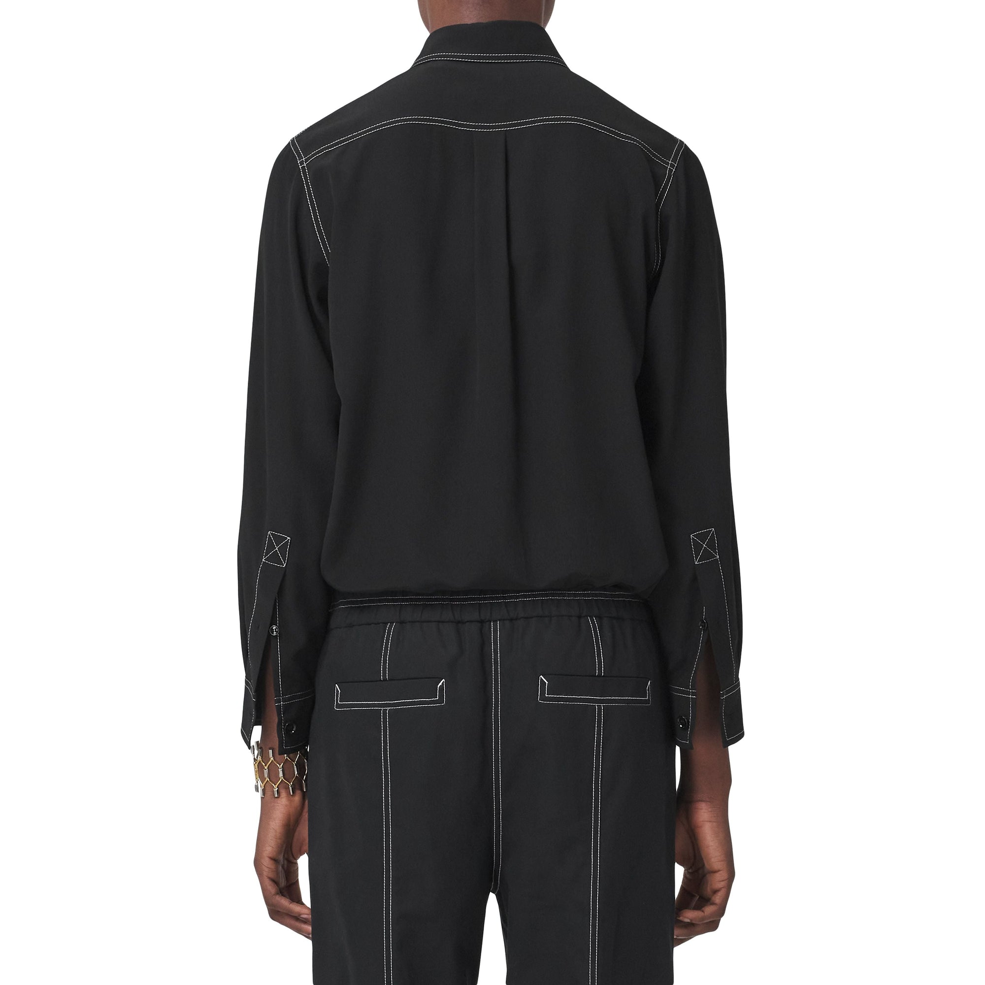 Chemise en crêpe de soie de Chine surpiqué - Black