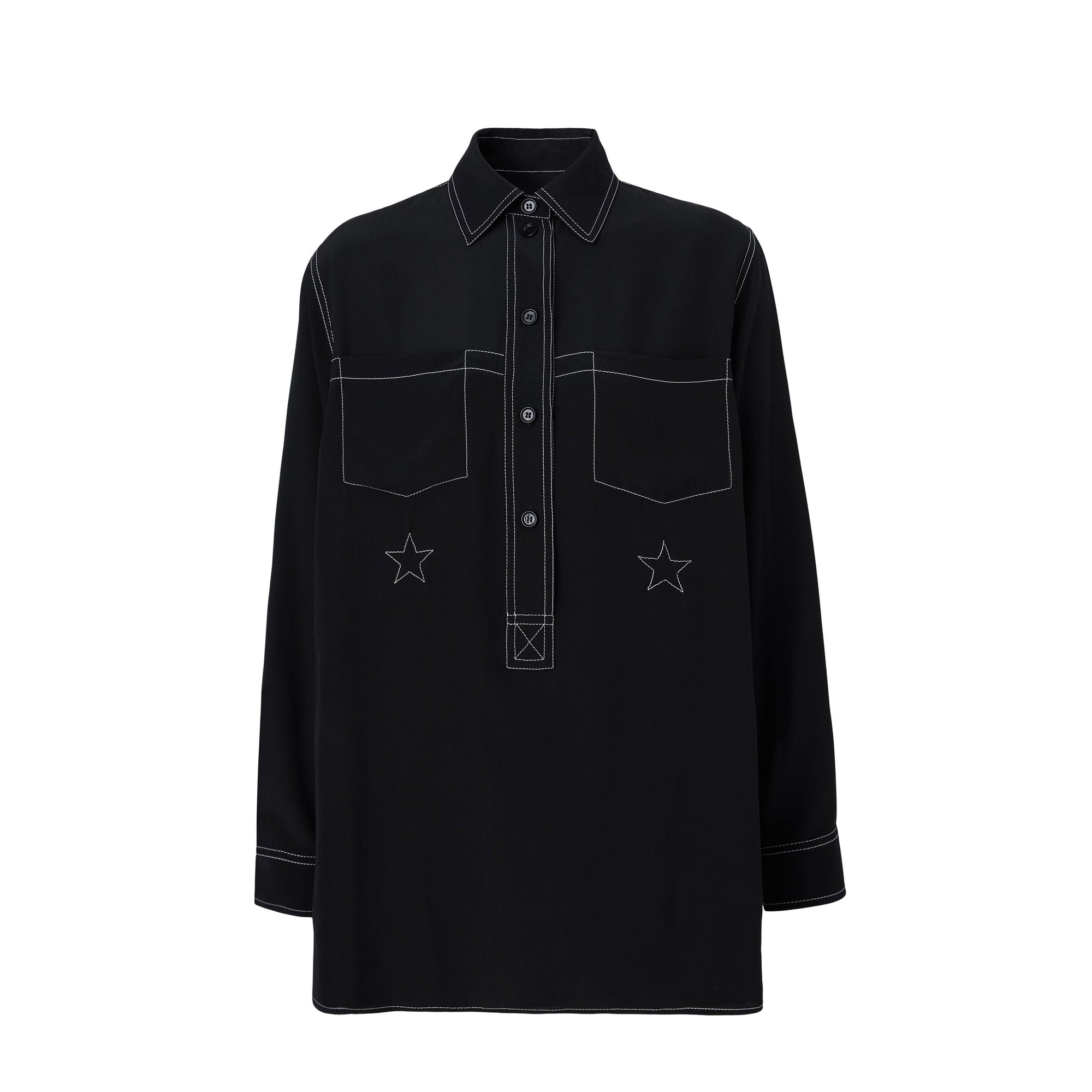 Chemise en crêpe de soie de Chine surpiqué - Black