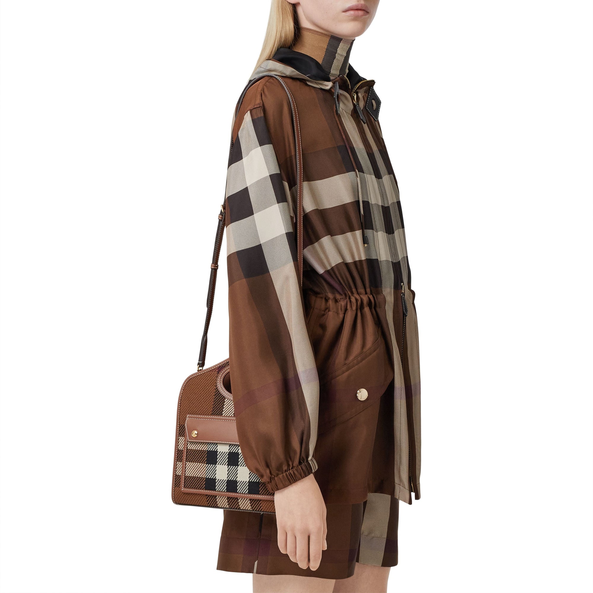 Mini sac Pocket en maille à motif check - Dark Birch Brown Check