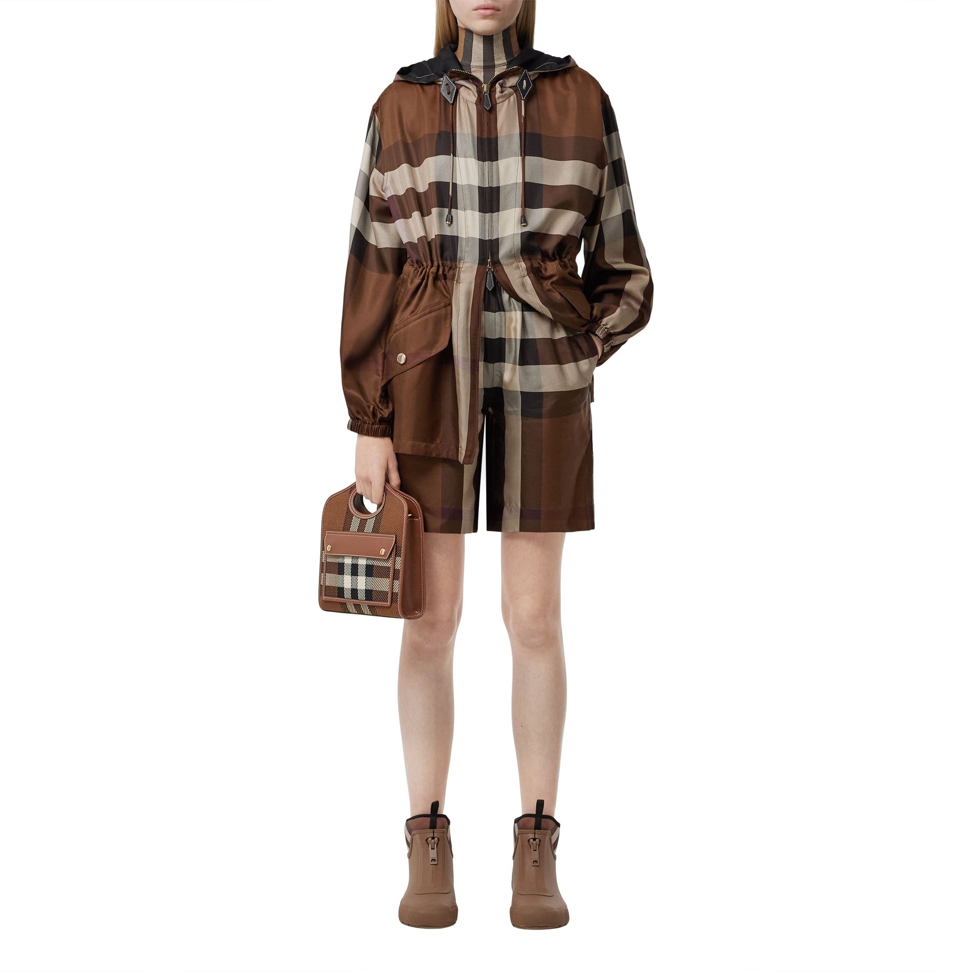 Mini sac Pocket en maille à motif check - Dark Birch Brown Check