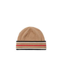 Bonnet réversible en cachemire à rayures iconiques - Black & Camel