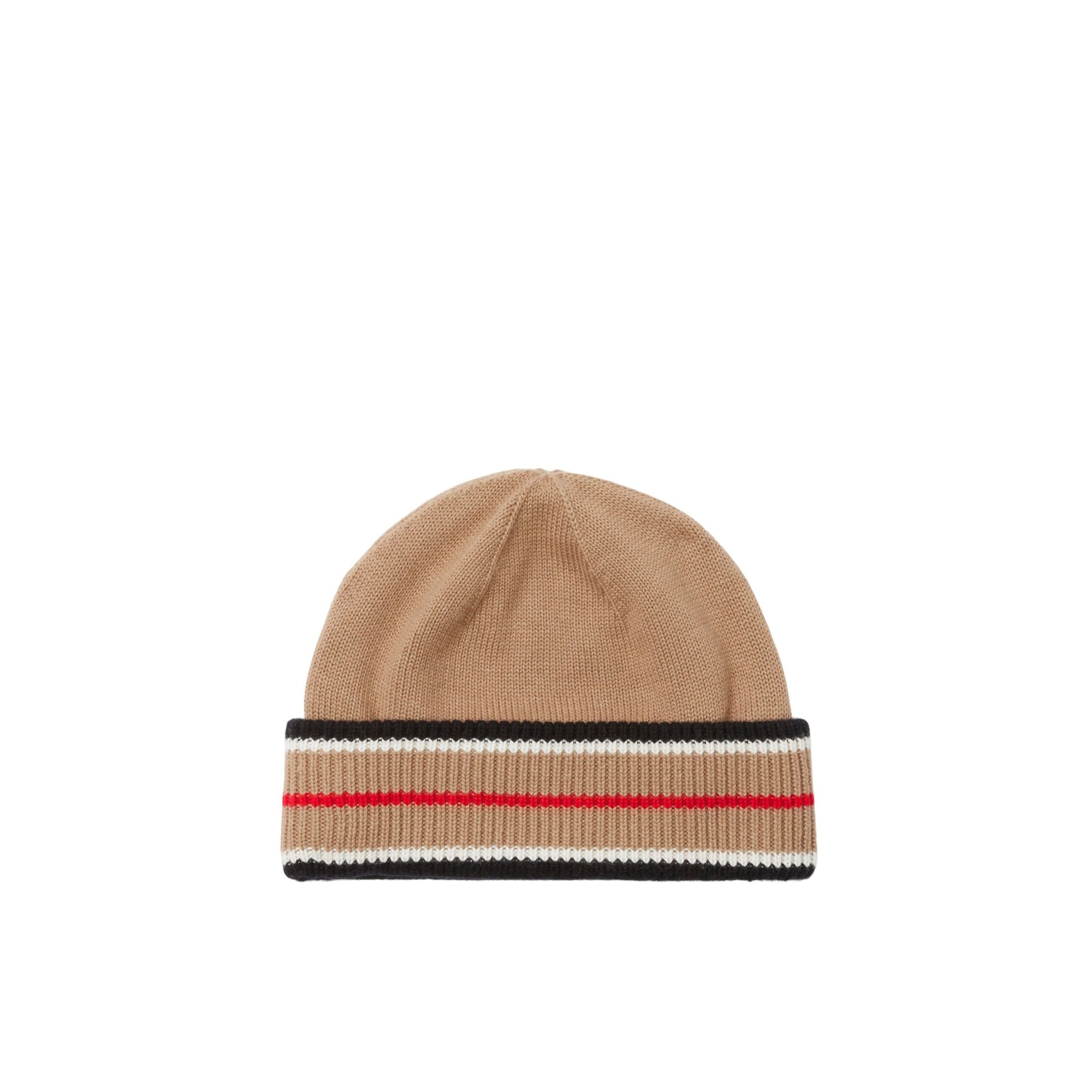 Bonnet réversible en cachemire à rayures iconiques - Black & Camel