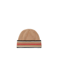 Bonnet réversible en cachemire à rayures iconiques - Black & Camel
