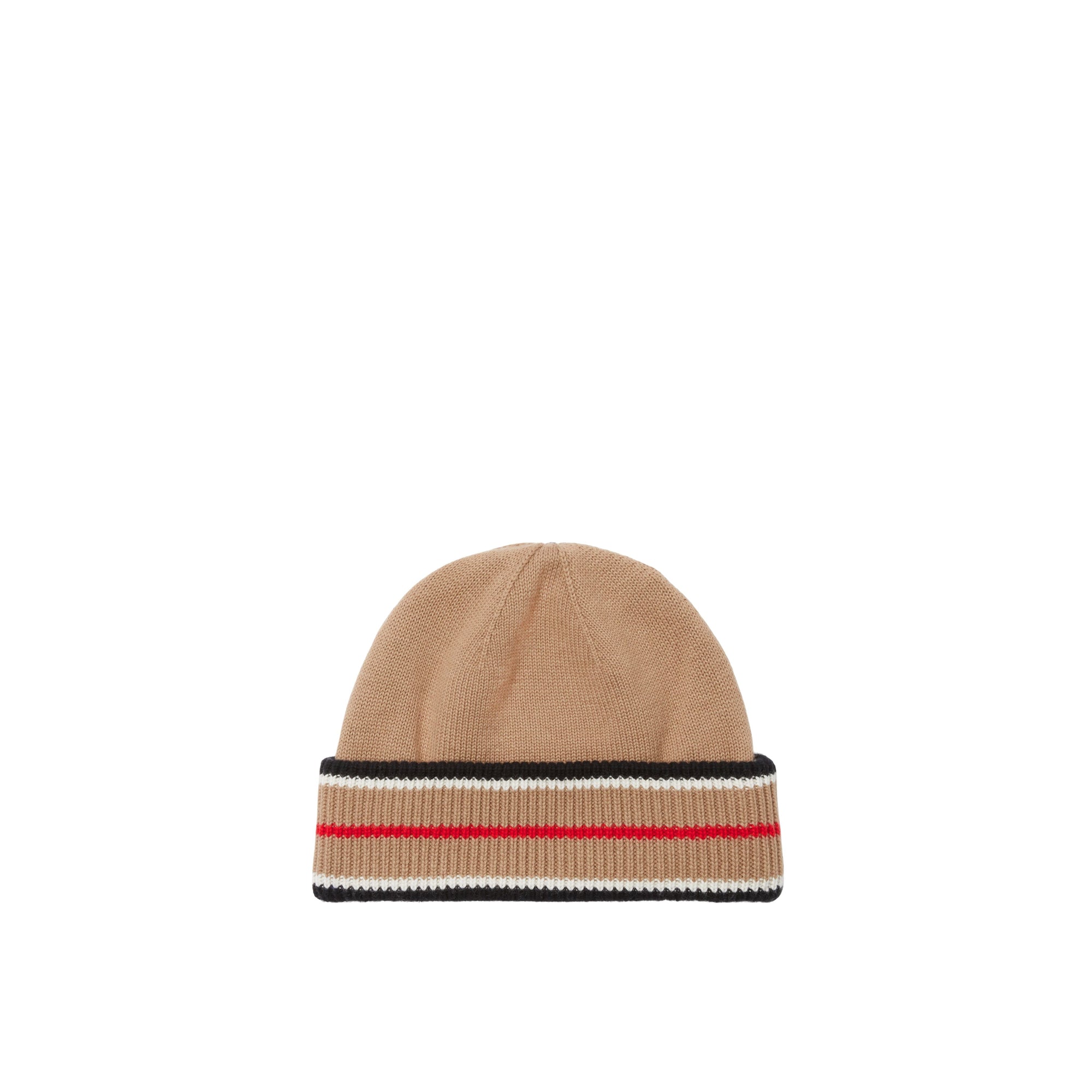 Bonnet réversible en cachemire à rayures iconiques - Black & Camel