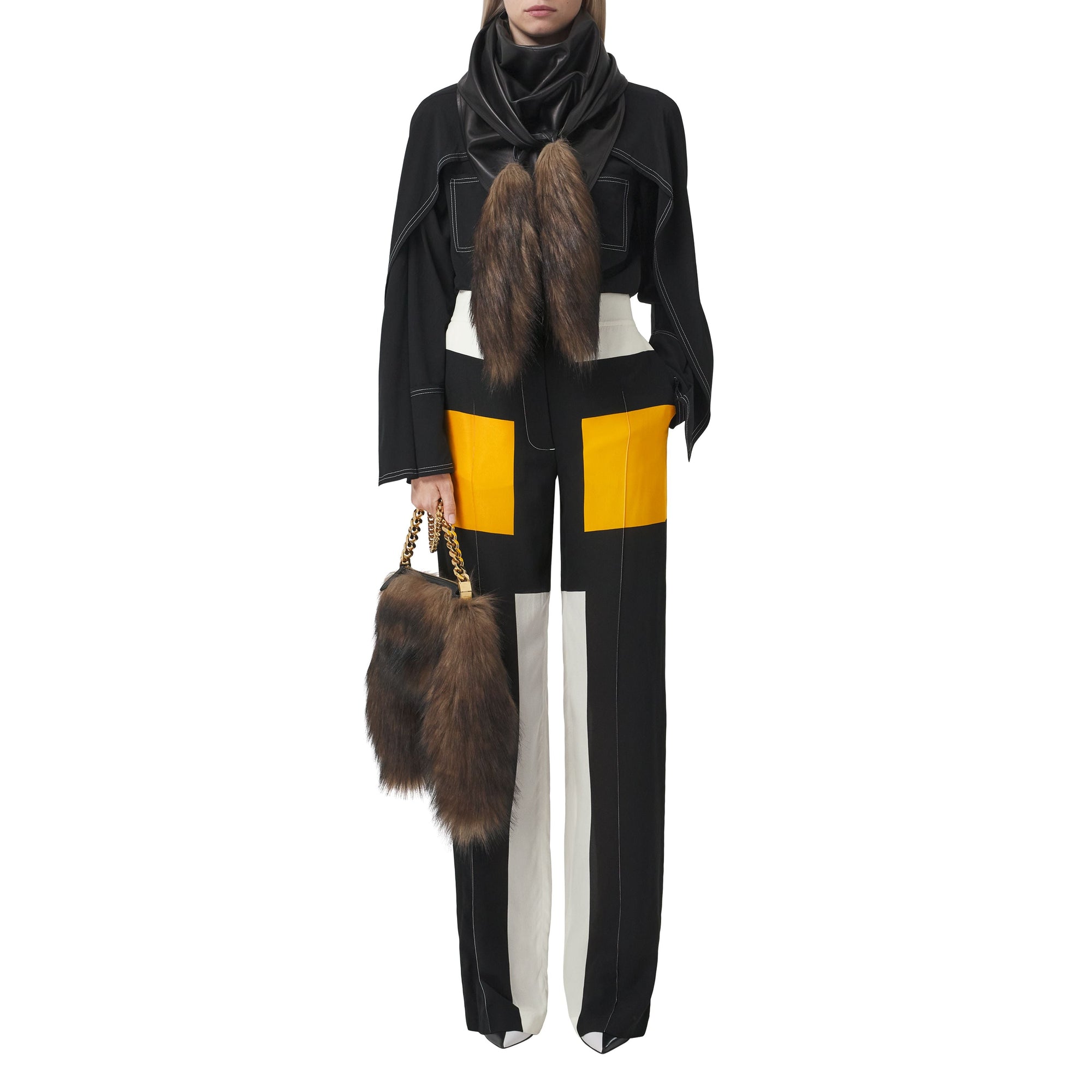 Pantalon ample en soie color-block - Deep Saffron