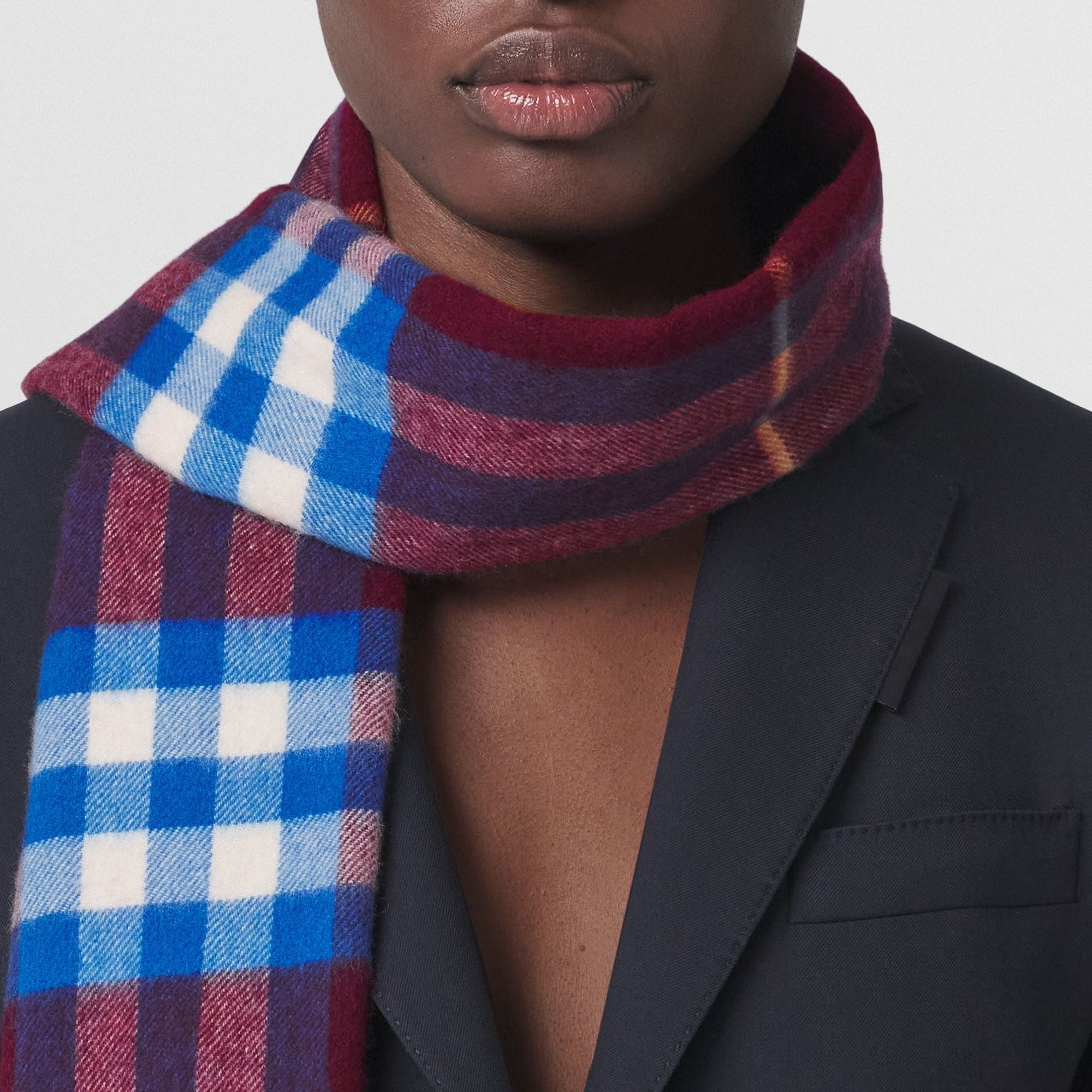 Écharpe classique en cachemire - Cherry Velvet & Blue