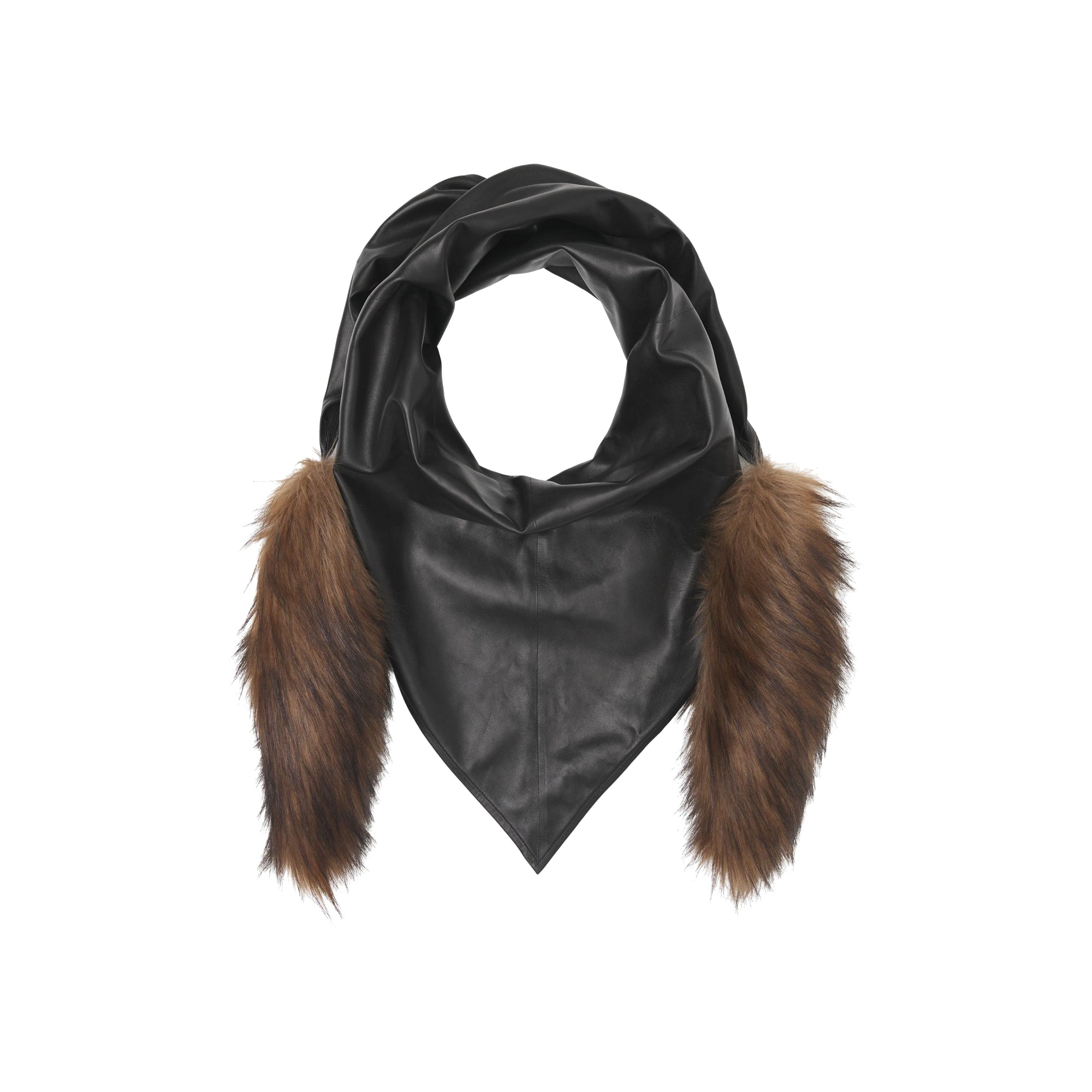Bandana doublé de soie avec fausse fourrure - Black
