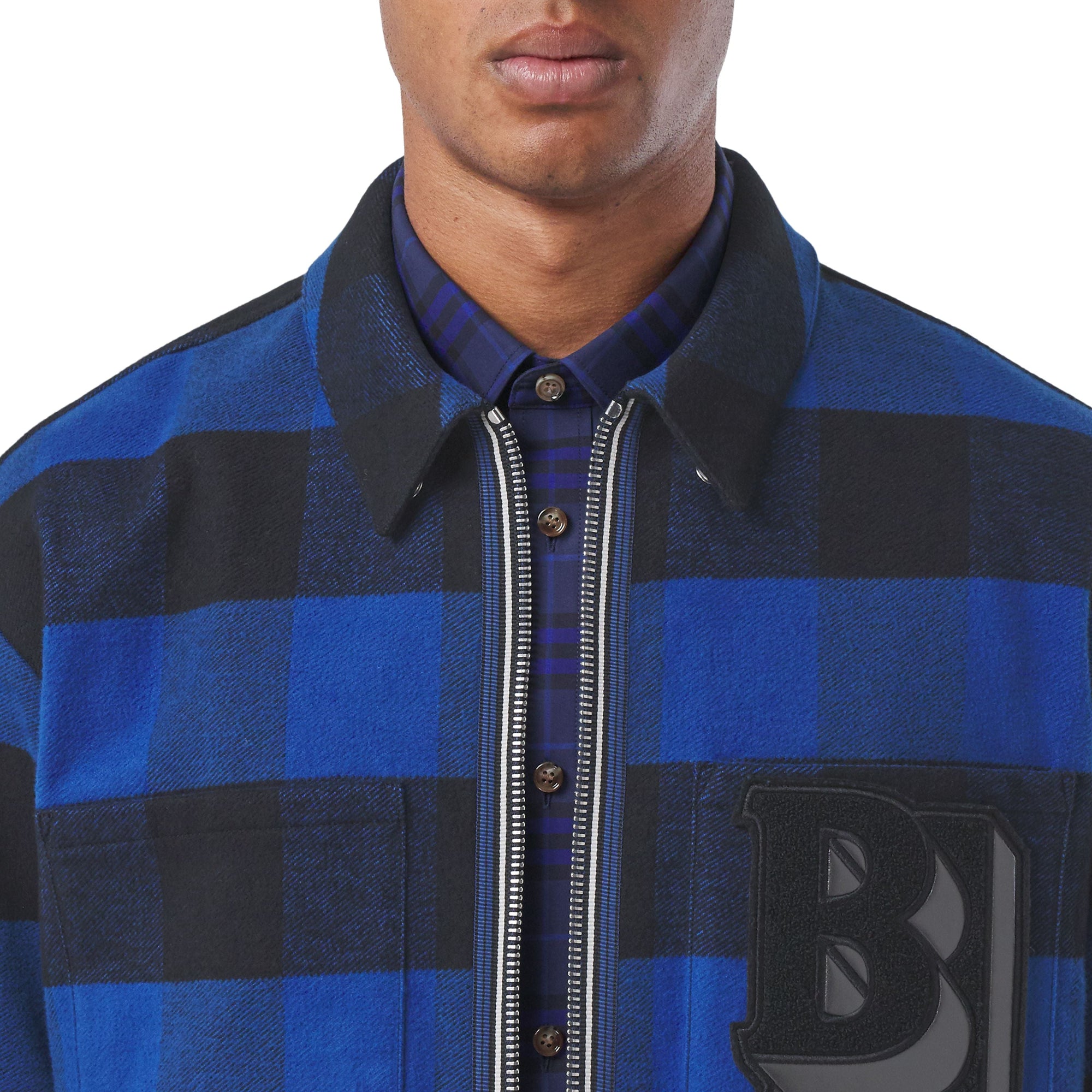 Chemise zippée en flanelle de coton vichy - Oceanic Blue Check