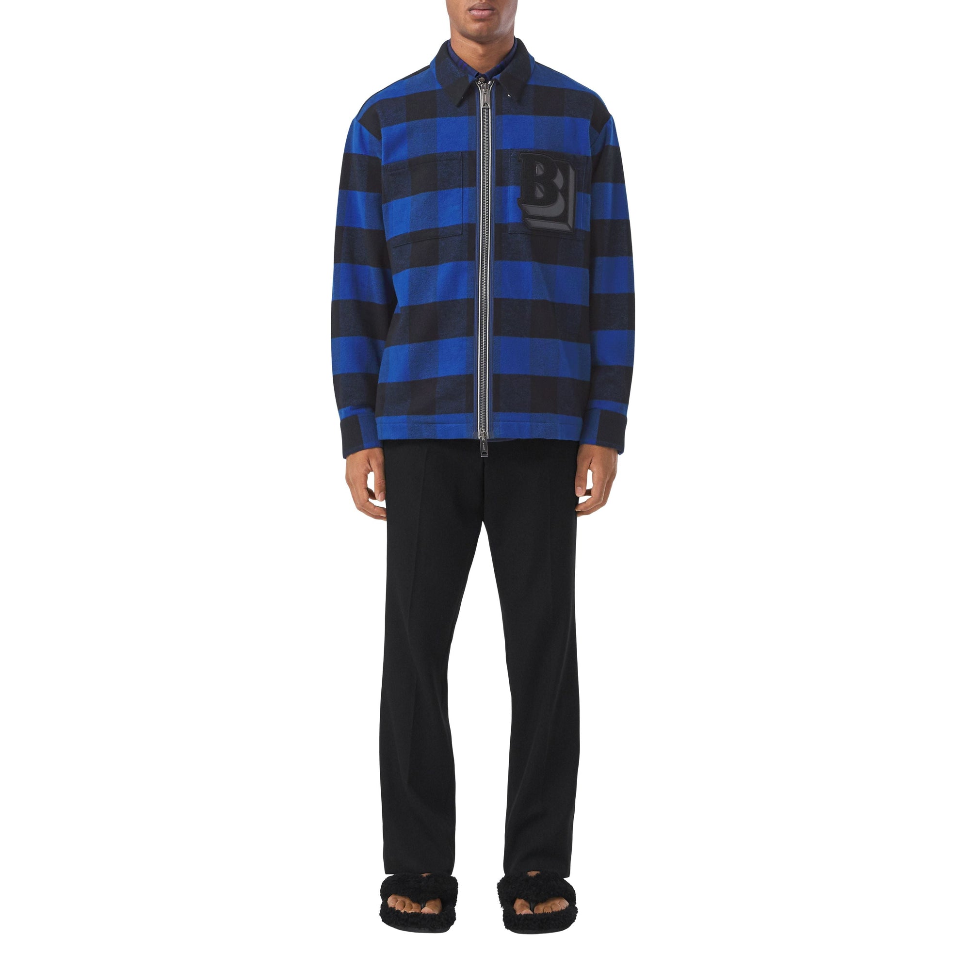 Chemise zippée en flanelle de coton vichy - Oceanic Blue Check