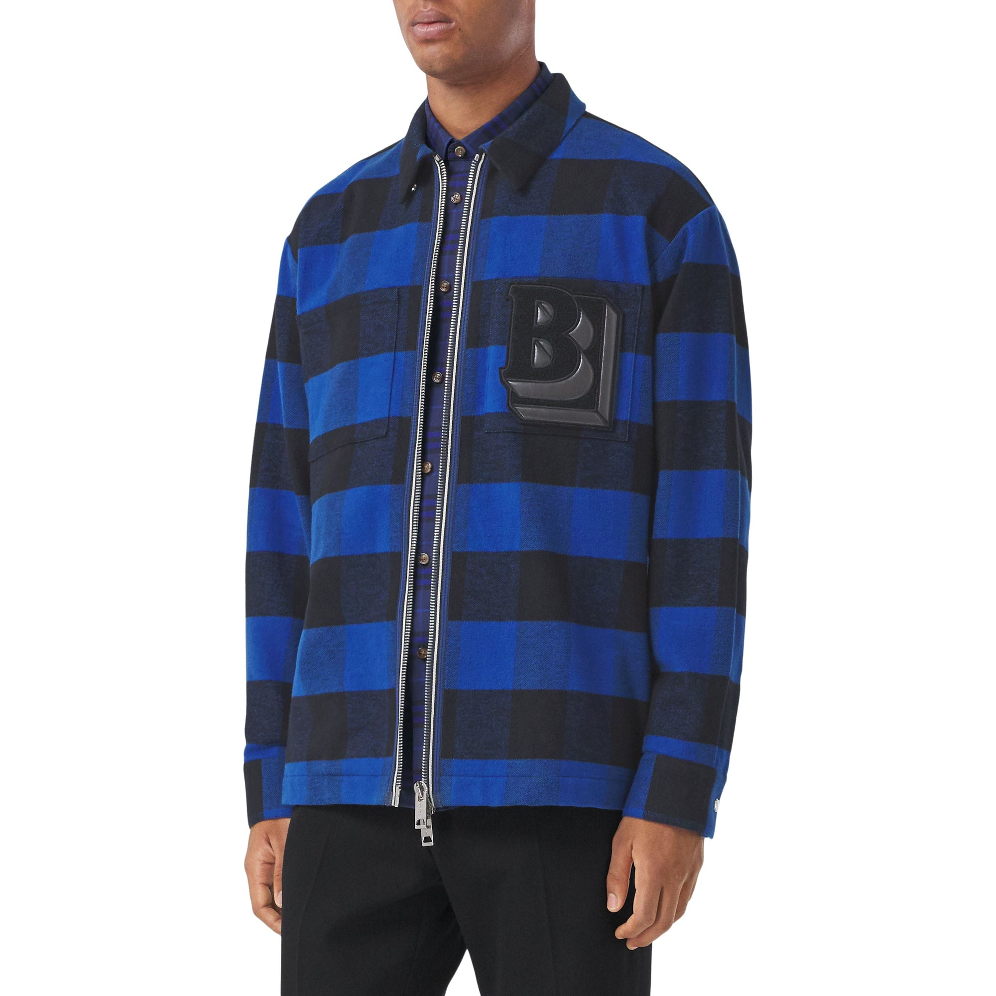 Chemise zippée en flanelle de coton vichy - Oceanic Blue Check