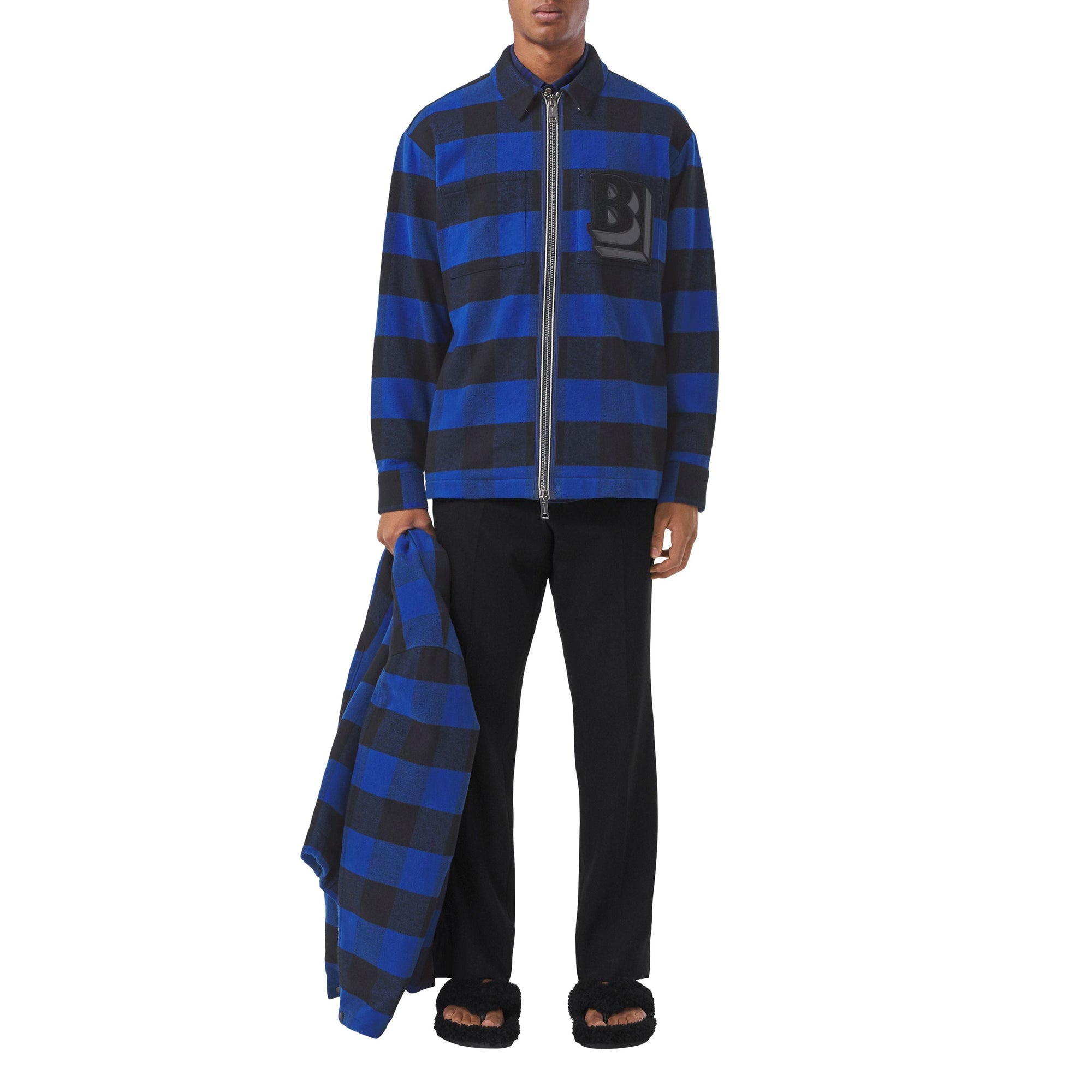 Chemise zippée en flanelle de coton vichy - Oceanic Blue Check