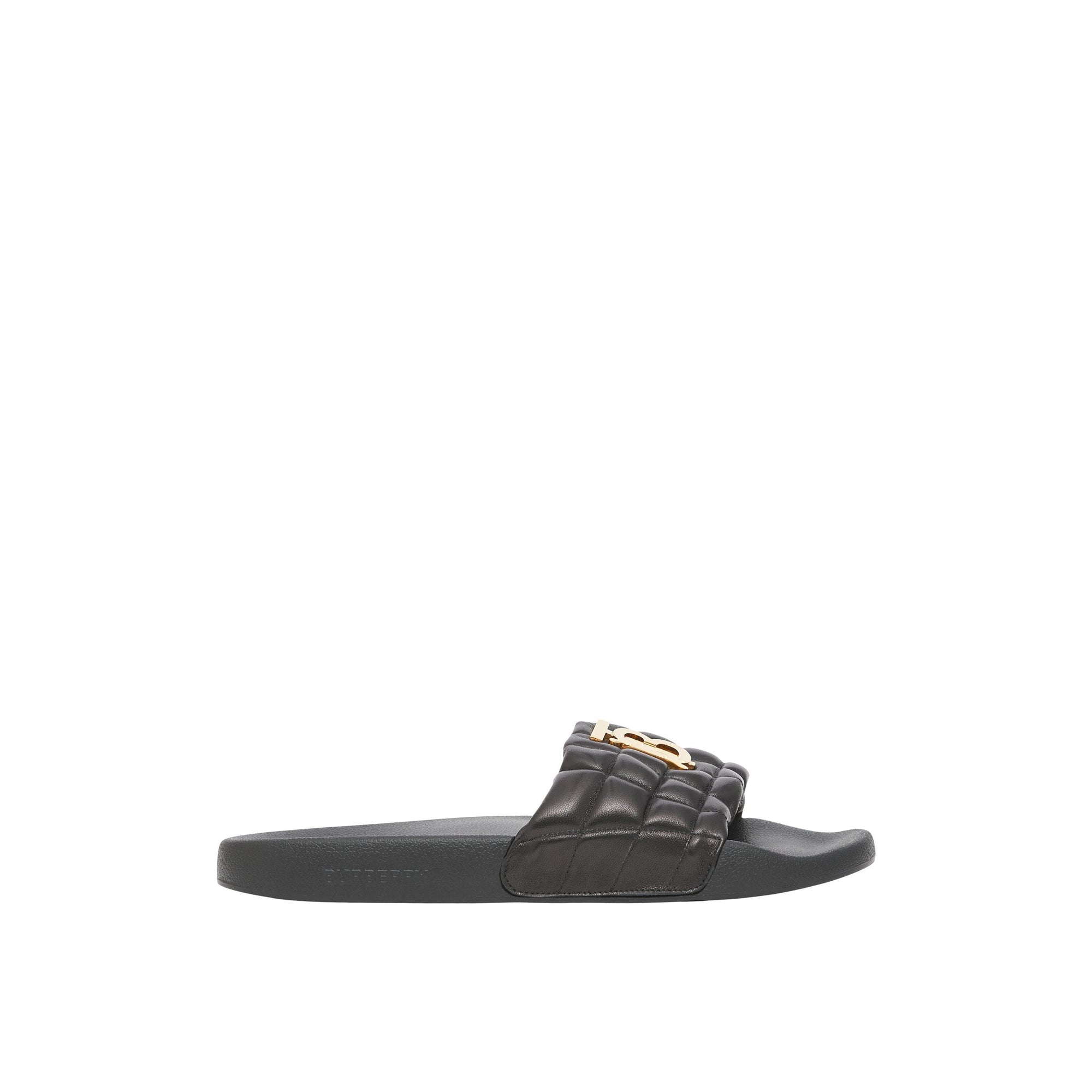 Sandales matelassées en cuir à motif monogramme - Black
