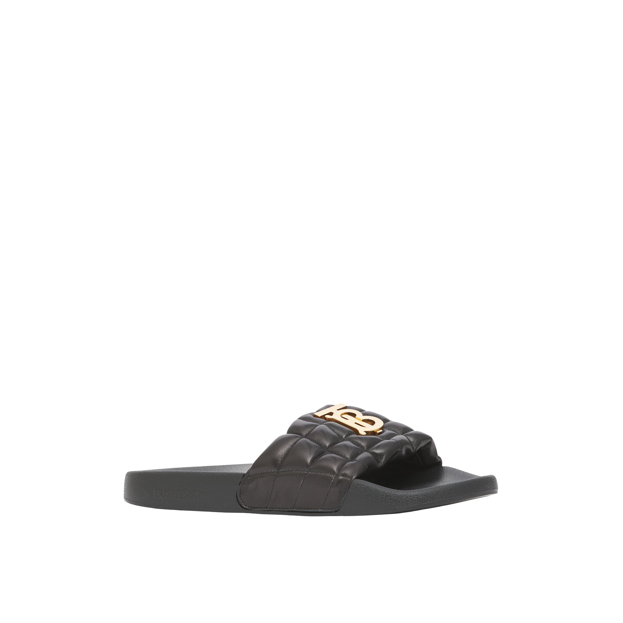 Sandales matelassées en cuir à motif monogramme - Black