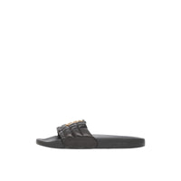 Sandales matelassées en cuir à motif monogramme - Black