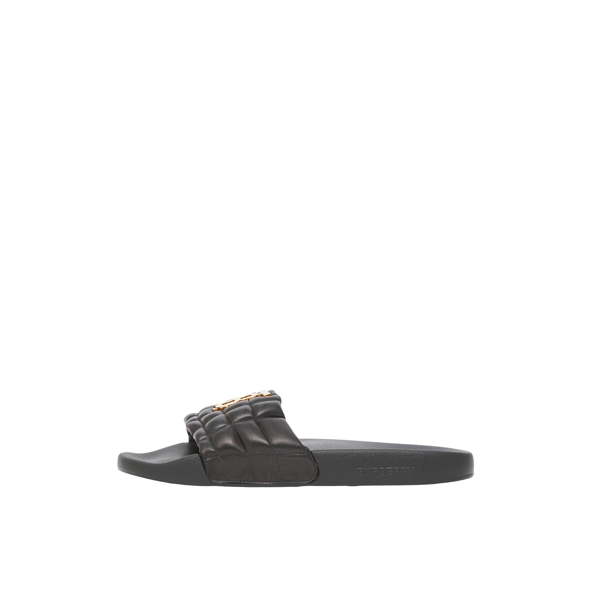 Sandales matelassées en cuir à motif monogramme - Black