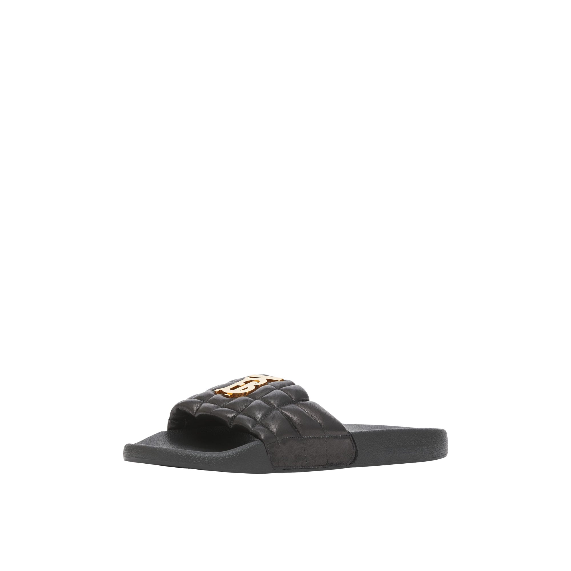 Sandales matelassées en cuir à motif monogramme - Black