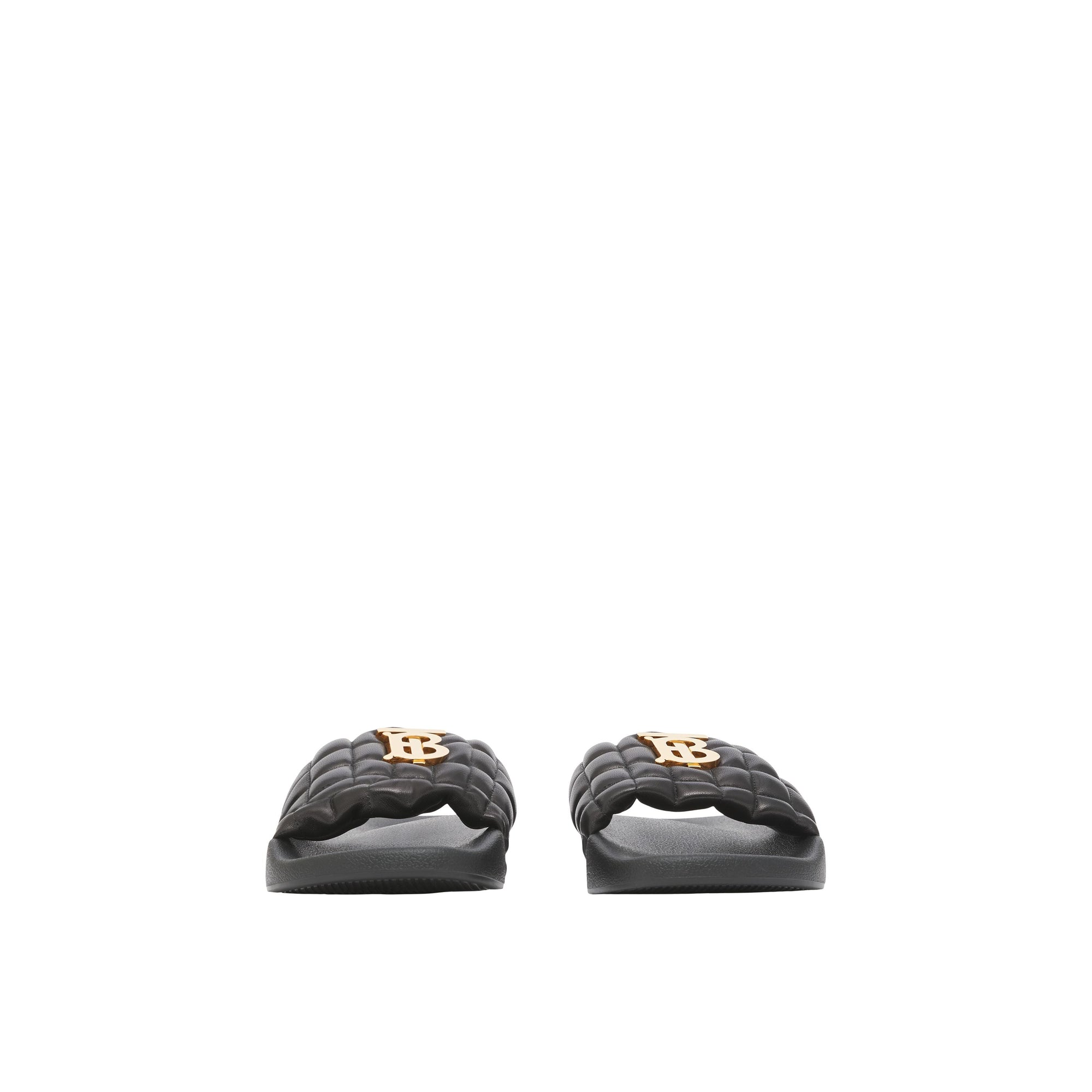Sandales matelassées en cuir à motif monogramme - Black