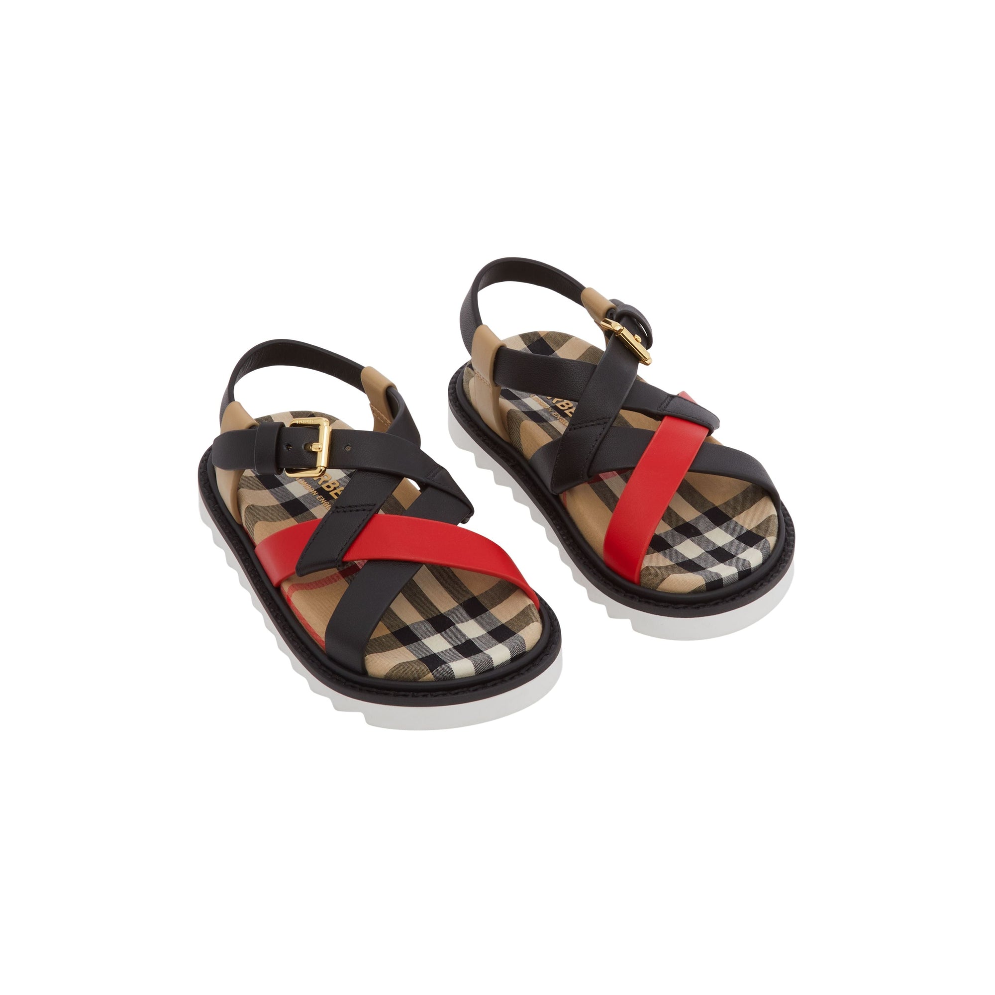 Sandales en cuir tricolore et motif Vintage check - Archive Beige Check