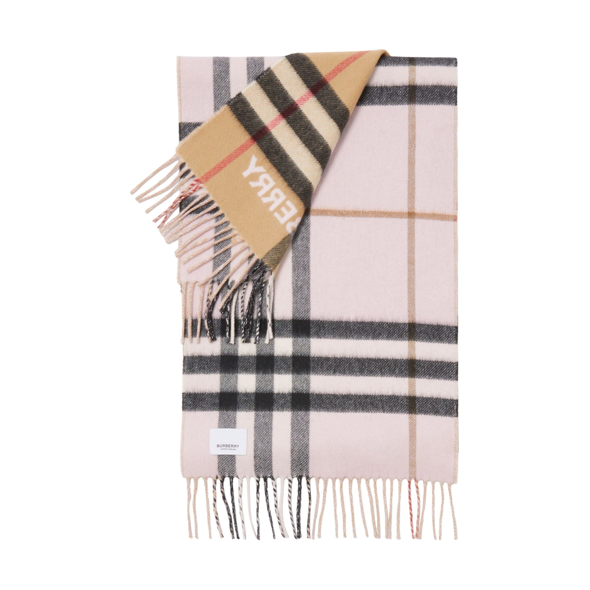 Écharpe en cachemire à motif check - Archive Beige & Candy Pink