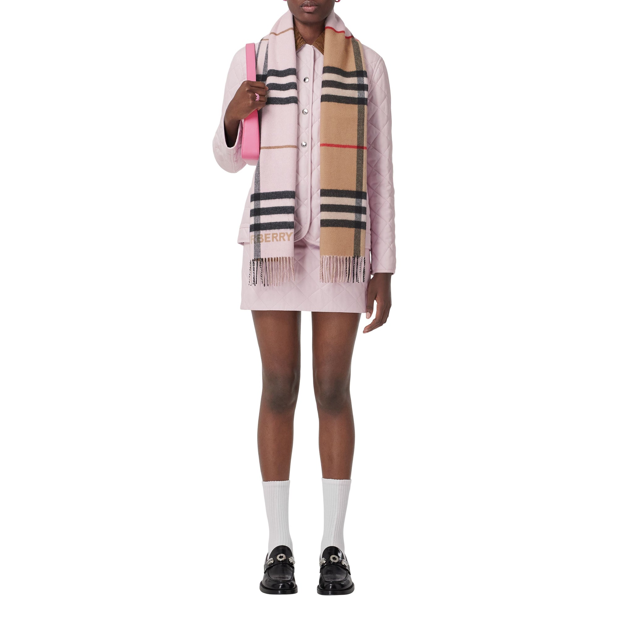 Écharpe en cachemire à motif check - Archive Beige & Candy Pink