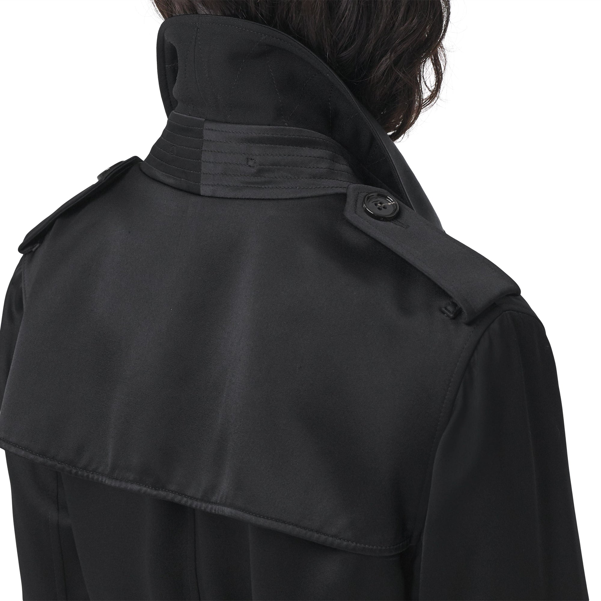Trench-coat long à doublure en soie - Black