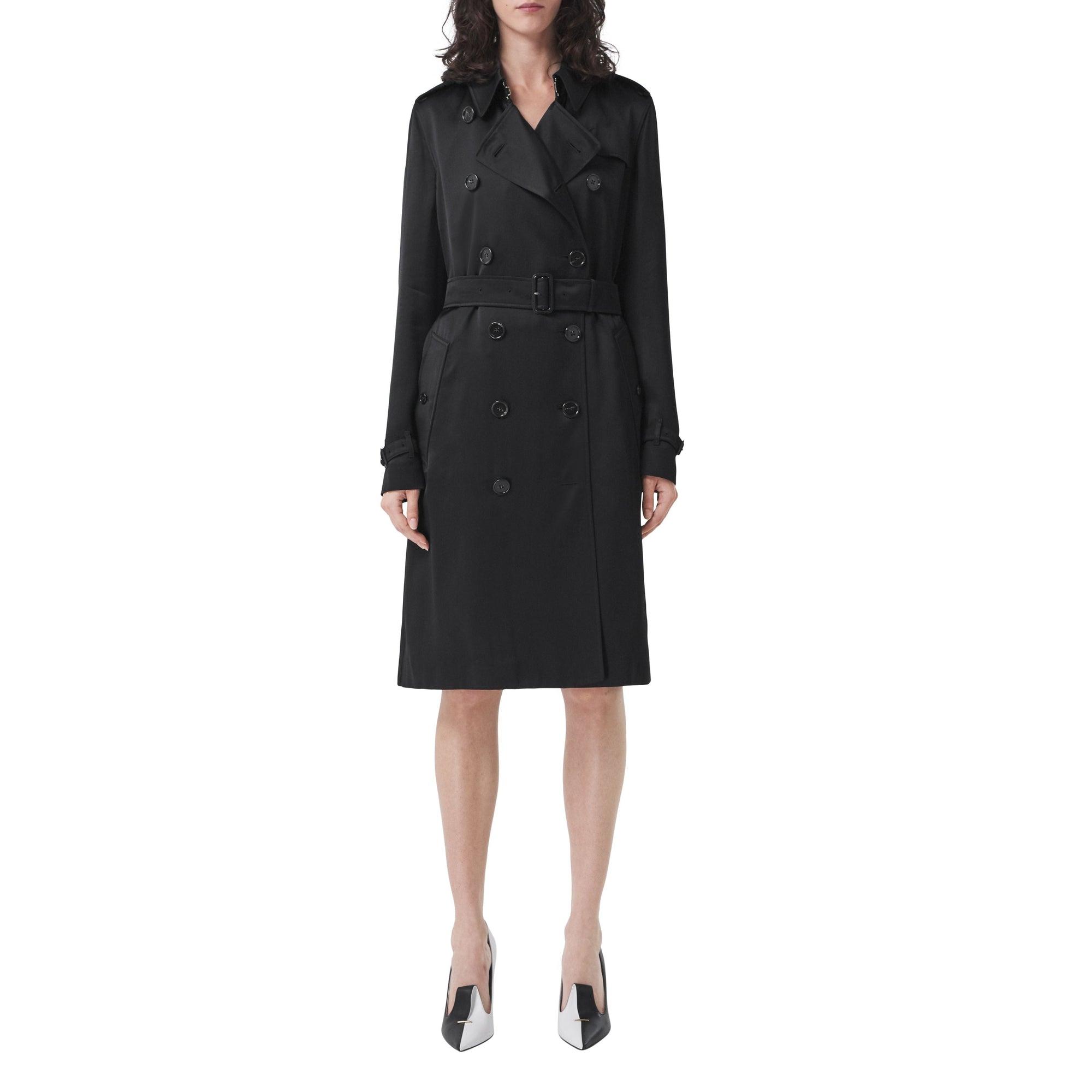 Trench-coat long à doublure en soie - Black