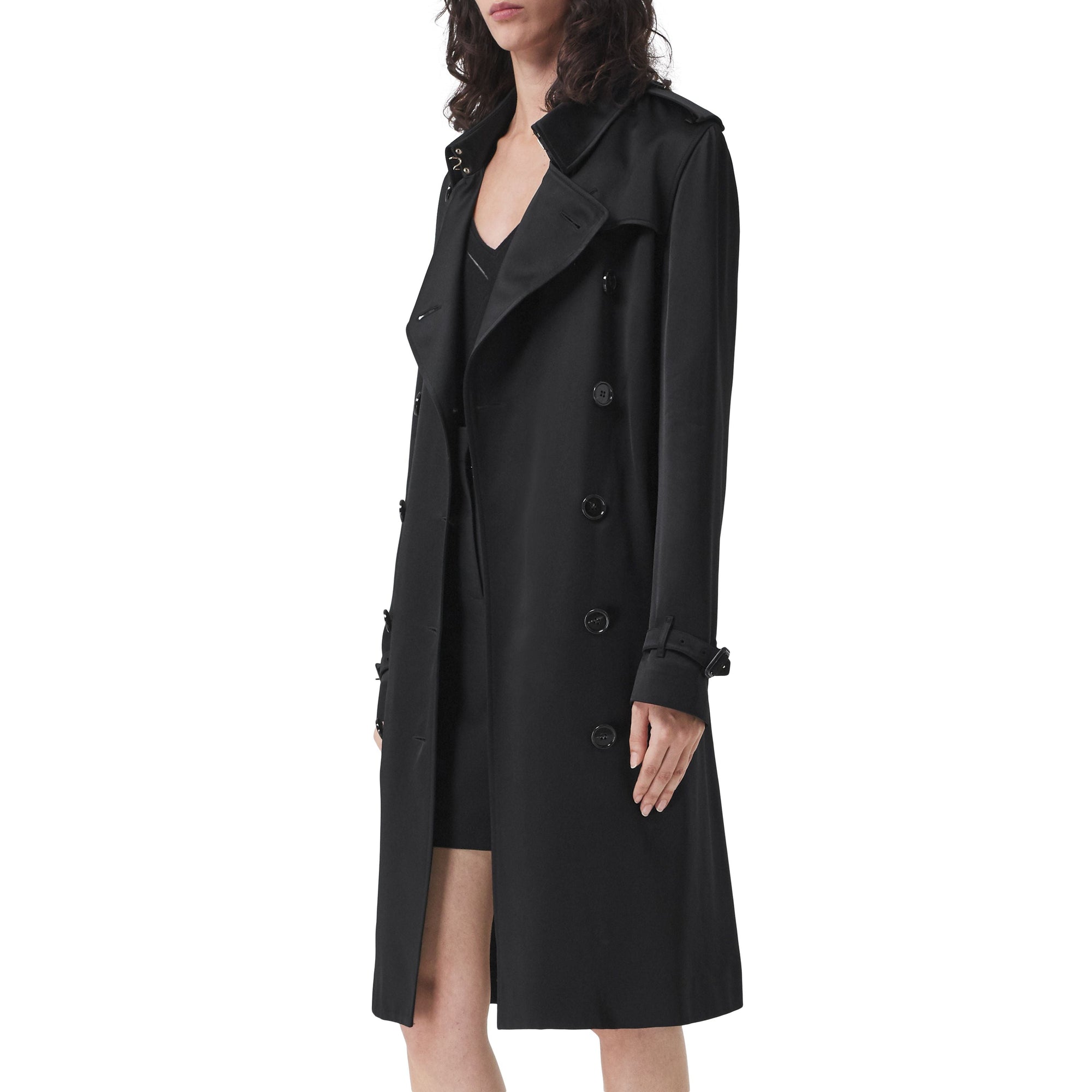 Trench-coat long à doublure en soie - Black