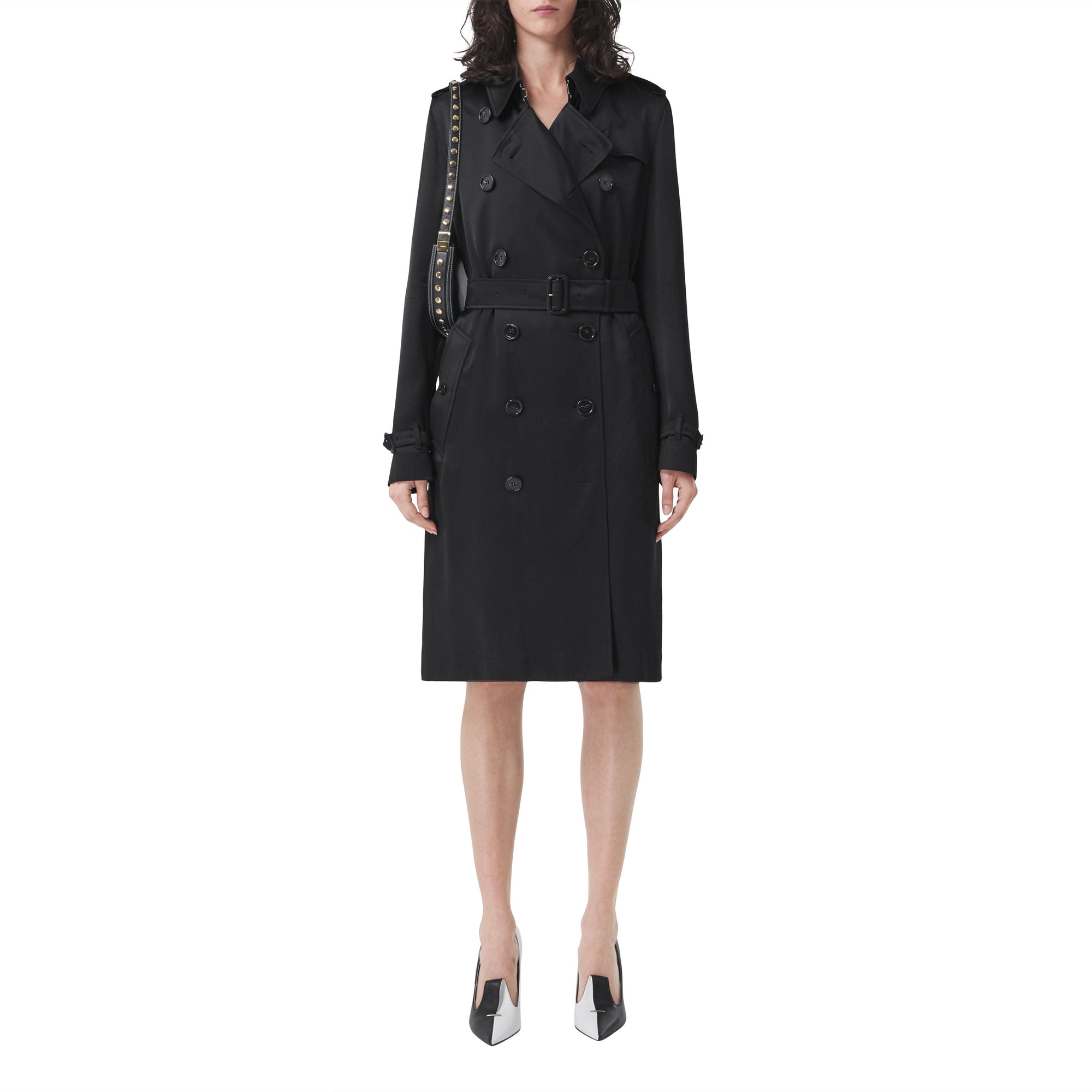Trench-coat long à doublure en soie - Black
