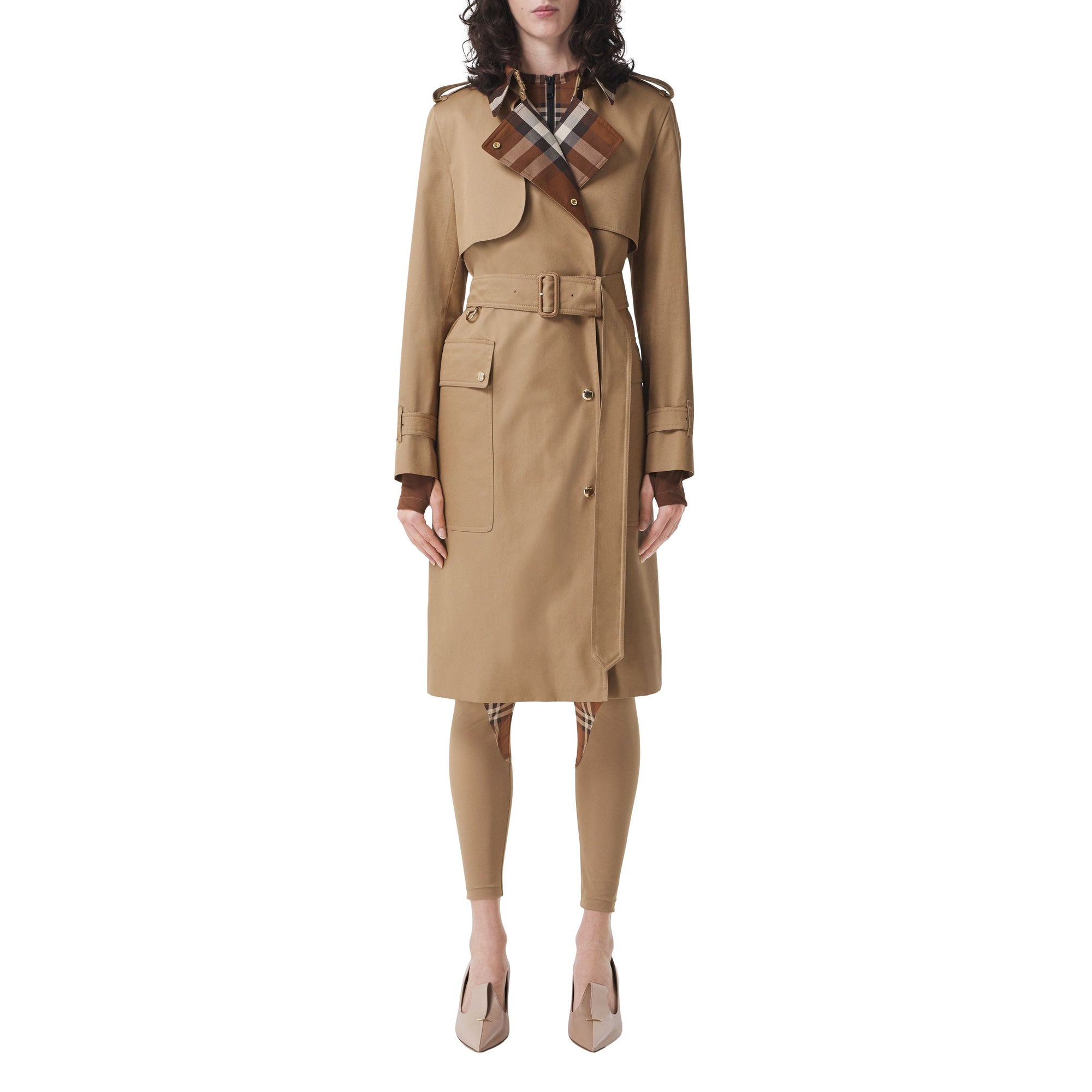 Trench-coat à panneaux à carreaux - Camel