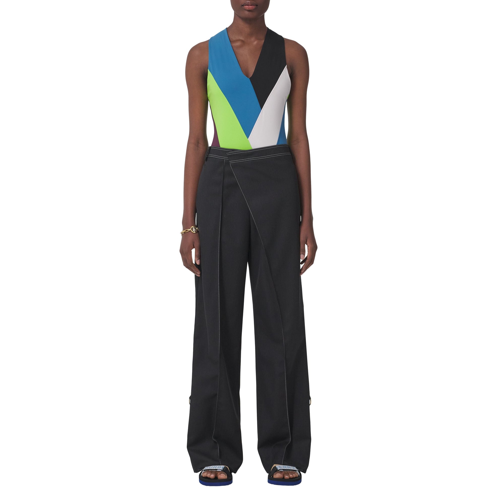 Pantalon en laine à rabat asymétrique - Charcoal Grey