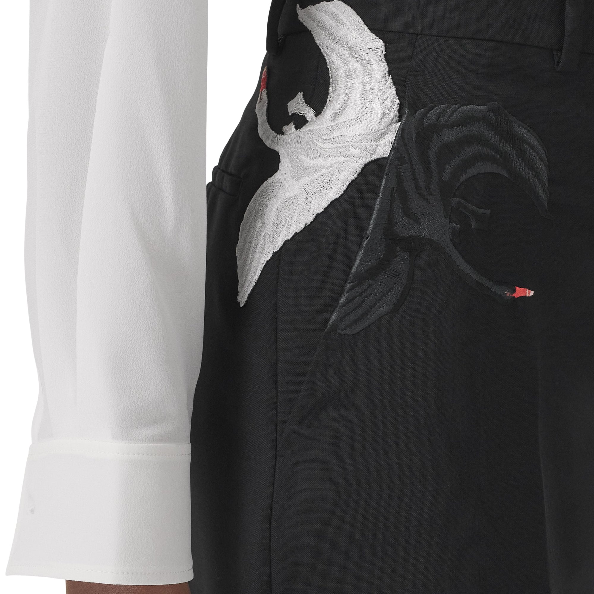 Pantalon ample à motif cygne en laine - Black