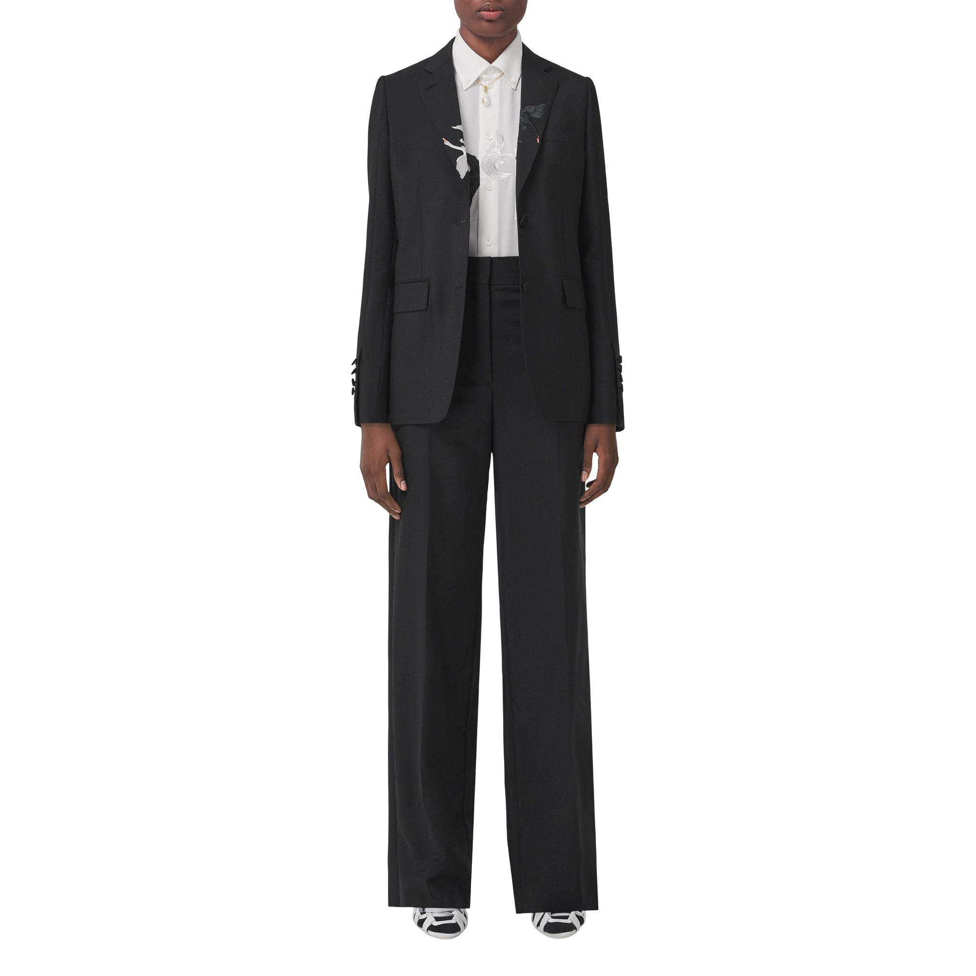 Pantalon ample à motif cygne en laine - Black
