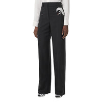 Pantalon ample à motif cygne en laine - Black